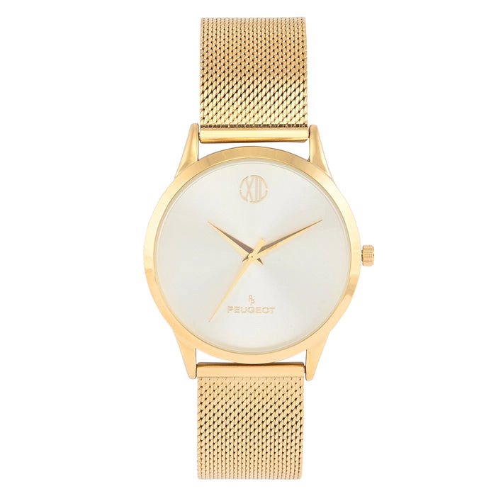 Peugeot Men's 40mm Wafer Slim Champagne Dial Gold Plated Case Watch with Mesh Band