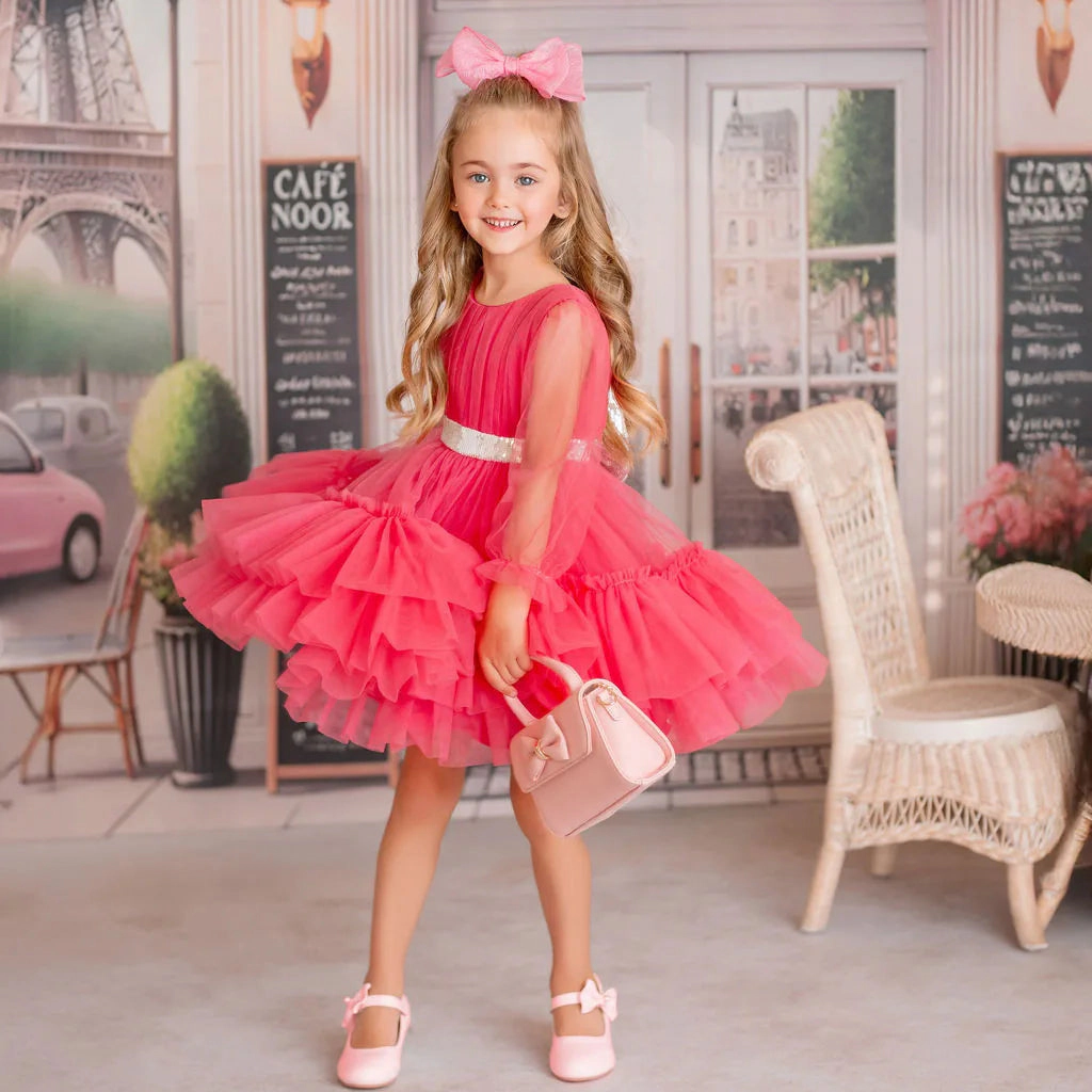 Faeella Girls Parisian Rosé Pink Tulle Birthday Party Dress