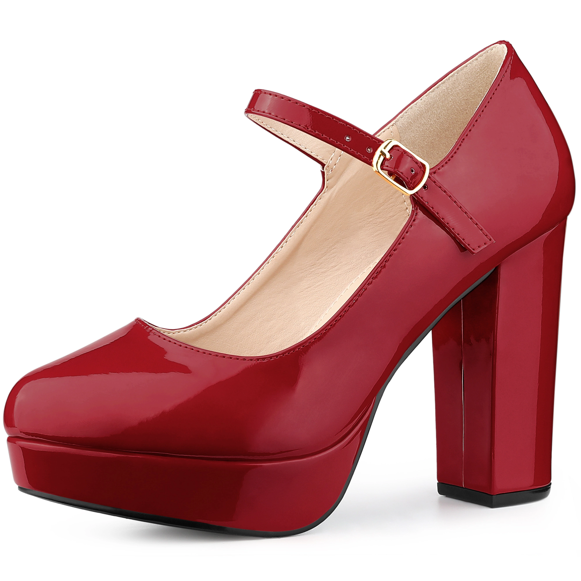 BLISSFUL STEP Women Chunky Heel Platform Round Toe Ankle Strap Mary Janes Pumps