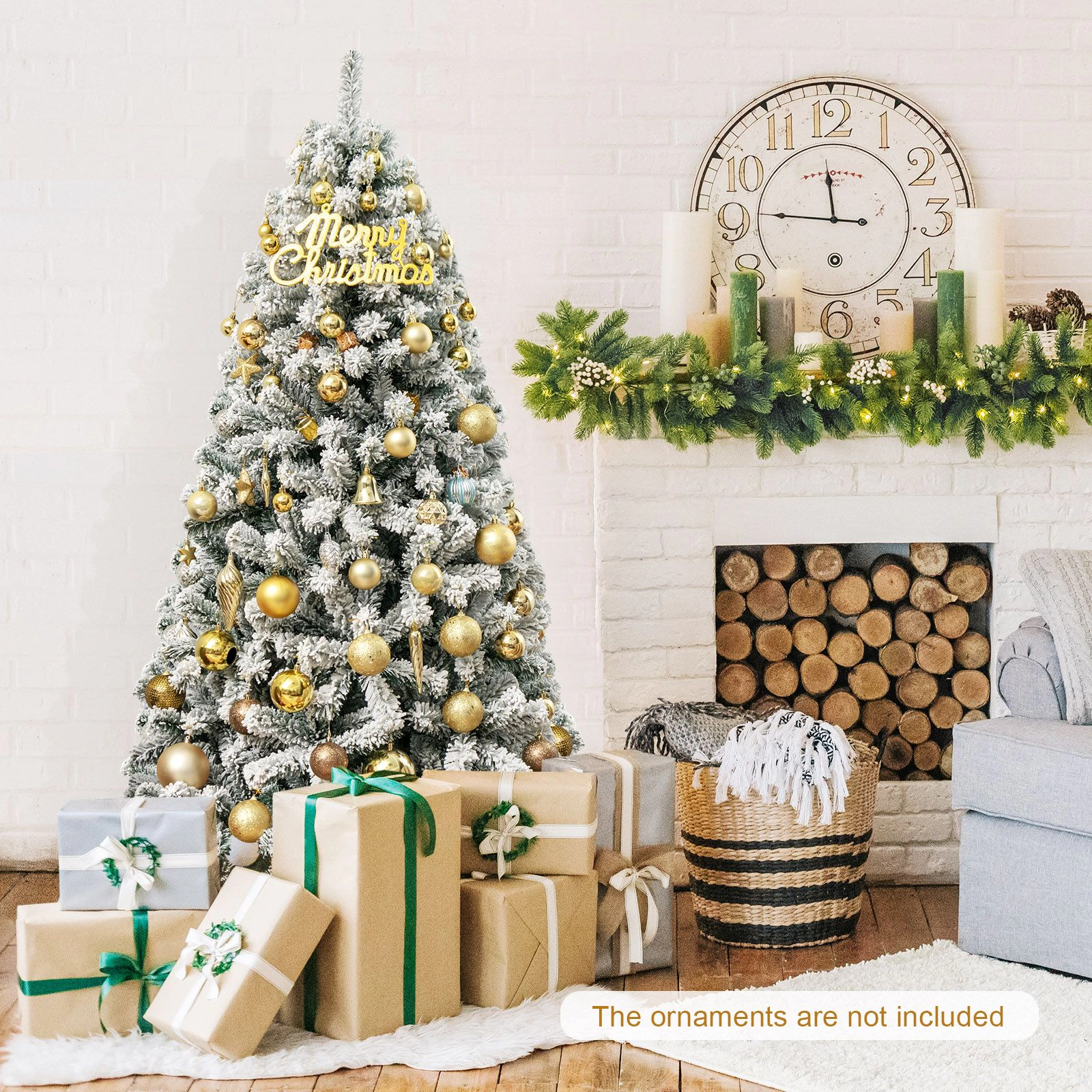 SlickBlue White Artificial Christmas Tree with Hinged Sections and Metal Stand