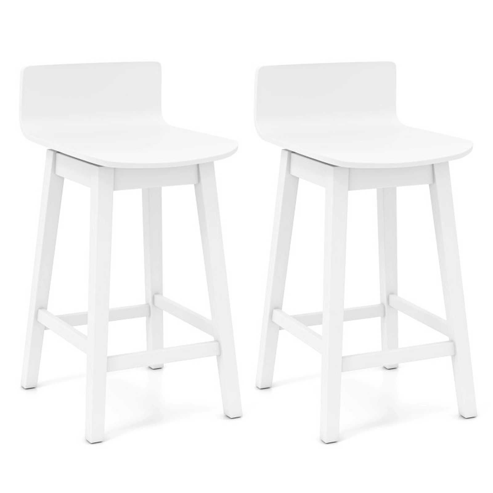 SUGIFT 24.5-in Seat Height Swivel Wooden Bar Stools Set of 2 with Rubber Wood Legs 350-lb Capacity Low Back White