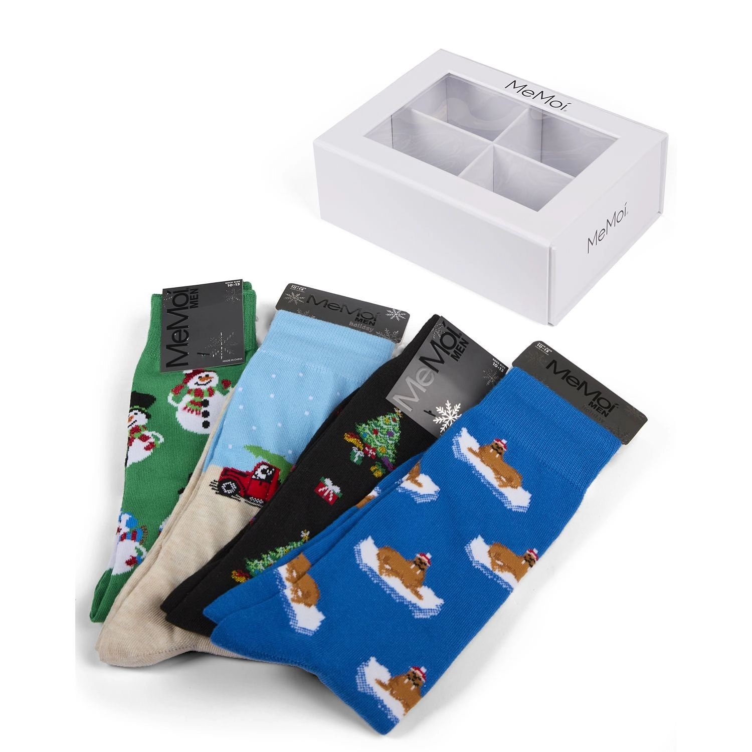 MeMoi 4 Pair Men's Christmas Novelty Crew Socks Gift Set