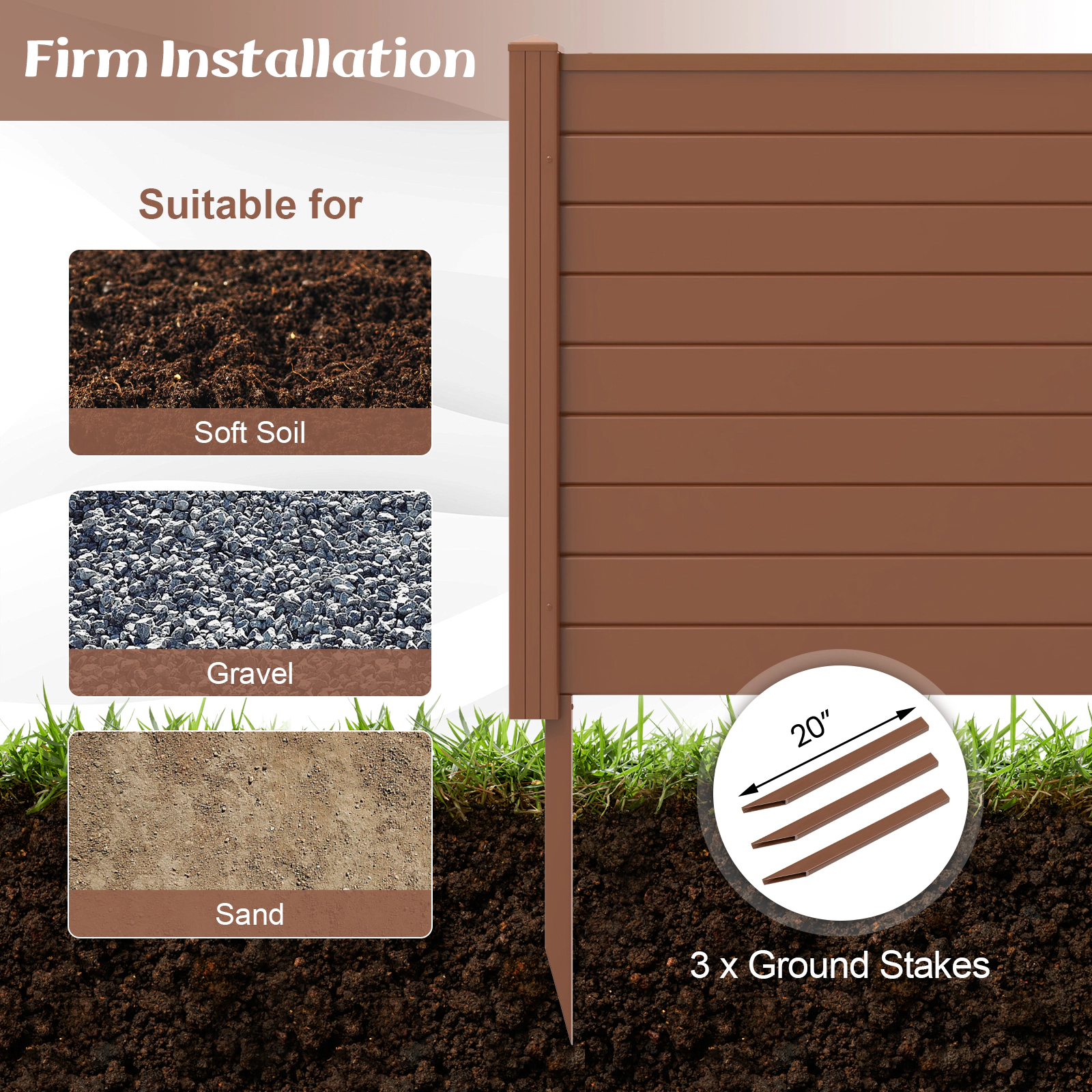 SUGIFT Brown PVC Outdoor Air Conditioner Fence with 3 20-in Ground Stakes and Expandable Panels