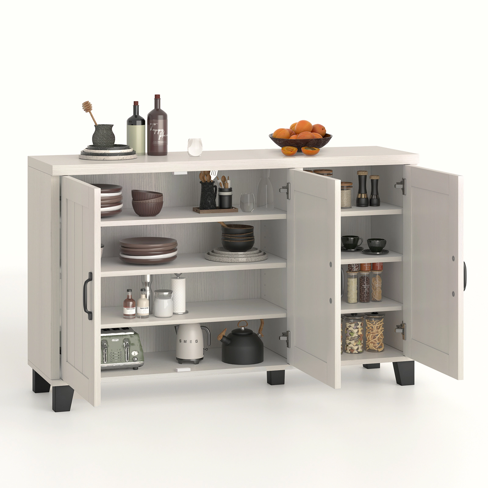 Glintex 45-Inch 3-Door Buffet Sideboard with 150-Lb Countertop, White
