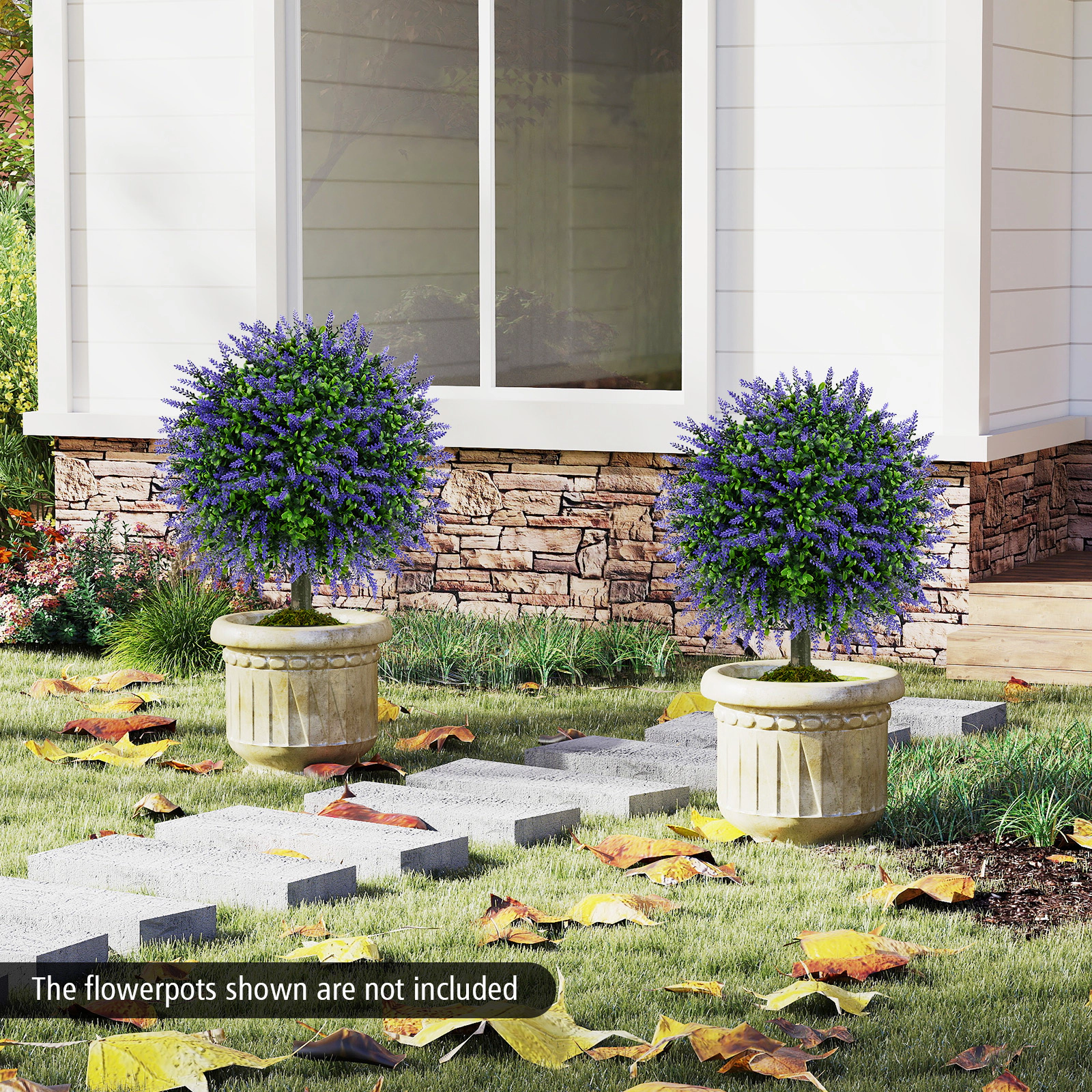 SlickBlue 2 Pieces Artificial Lavender Topiary Ball Trees with Purple Flowers for Indoor and Outdoor