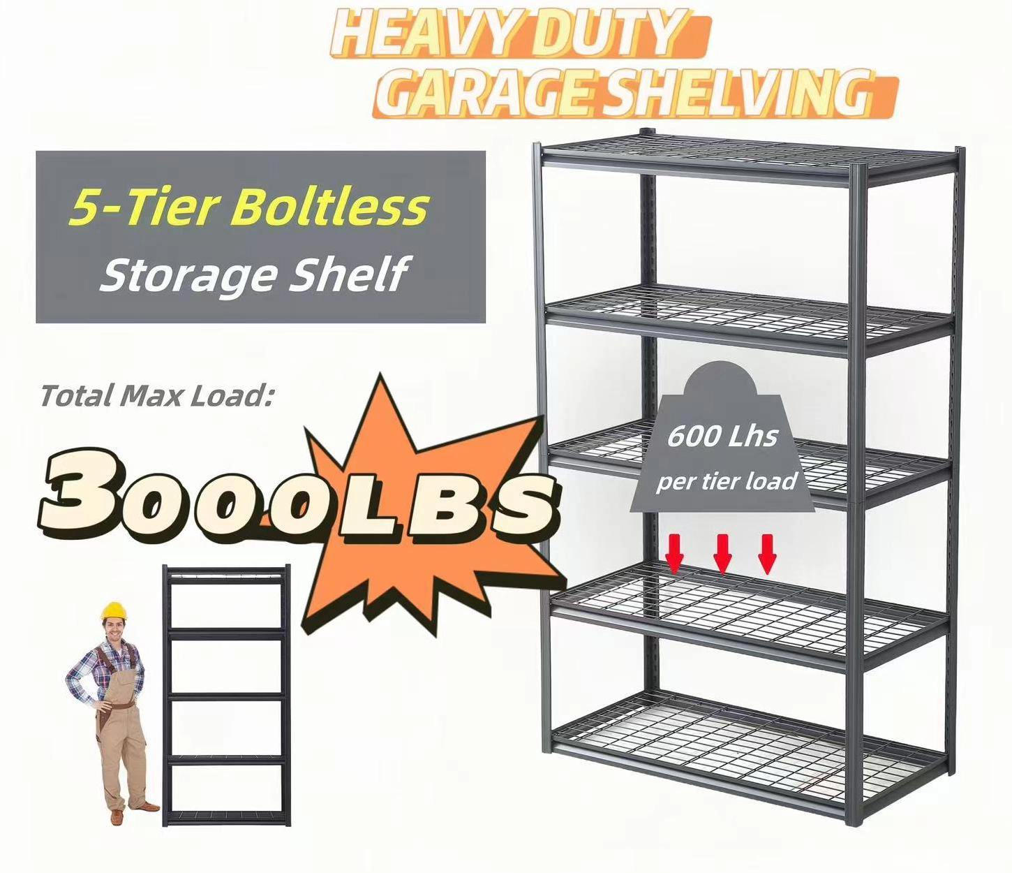 Flynama 5 Tier Heavy Duty Steel Shelving 78 in Adjustable Storage Rack for Garage Basement and Kitchen Easy Assembly