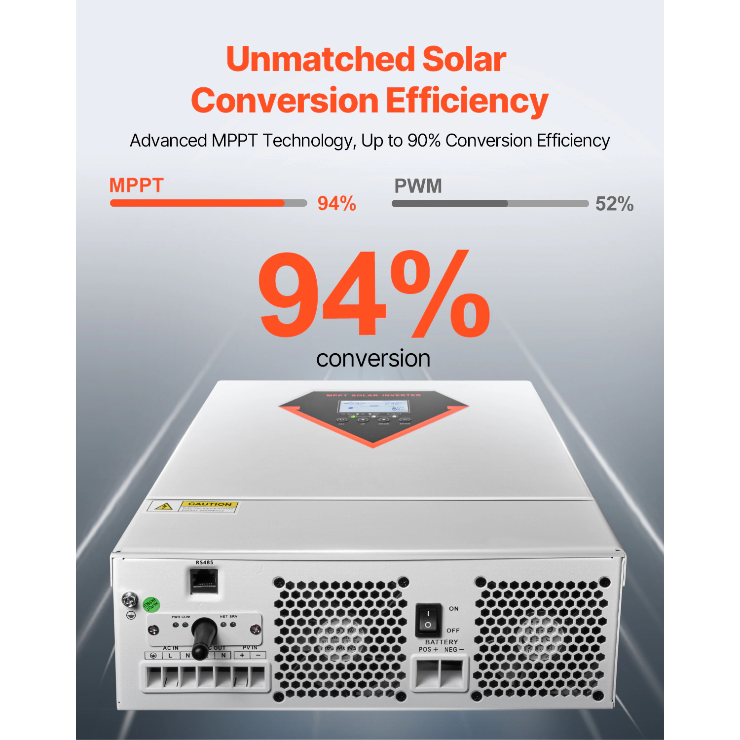 HONGGE Hybrid Solar Inverter, Pure Sine Wave Power Inverter, DC to AC, with MPPT Solar Controller