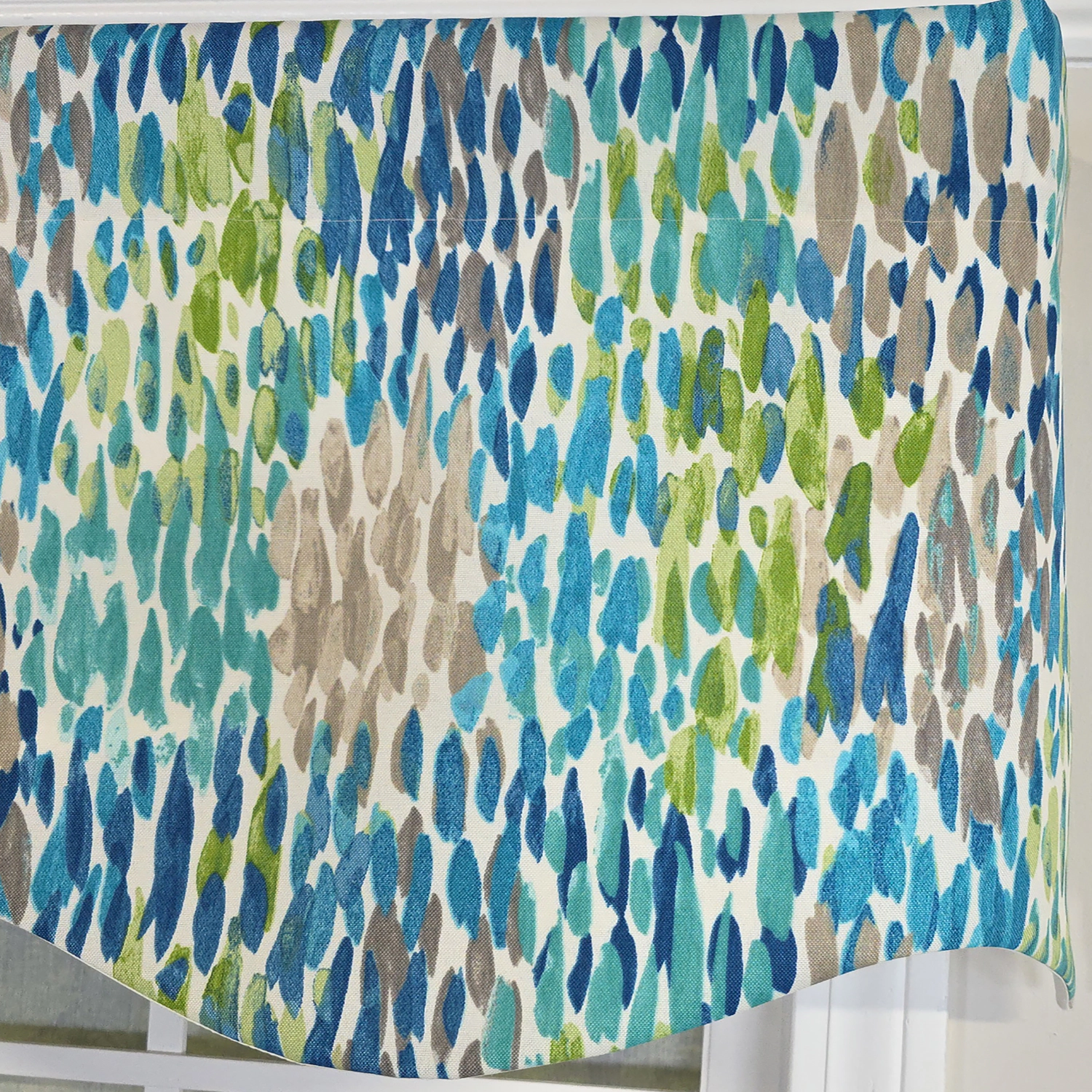 RLF Home 100% Cotton Dazzle Provance With Poly/Cotton Ivory lining Rod Pocket Valance 50" x 17" Blue