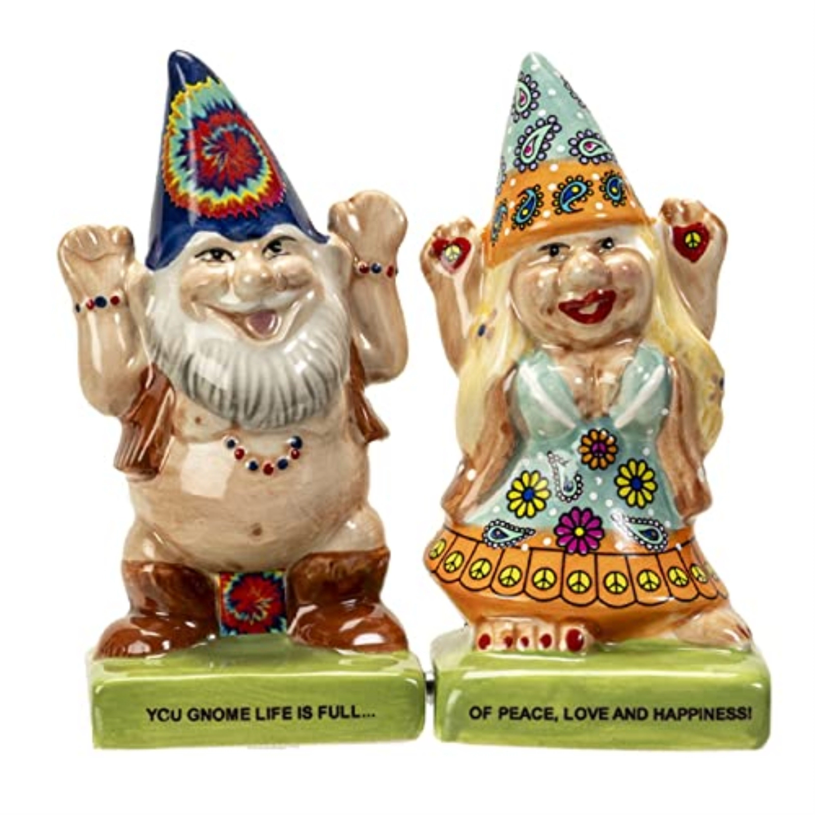 Pacific Giftware Hippie Gnomes Ceramic Magnetic Salt and Pepper Shaker Set 4 Inch Multicolor