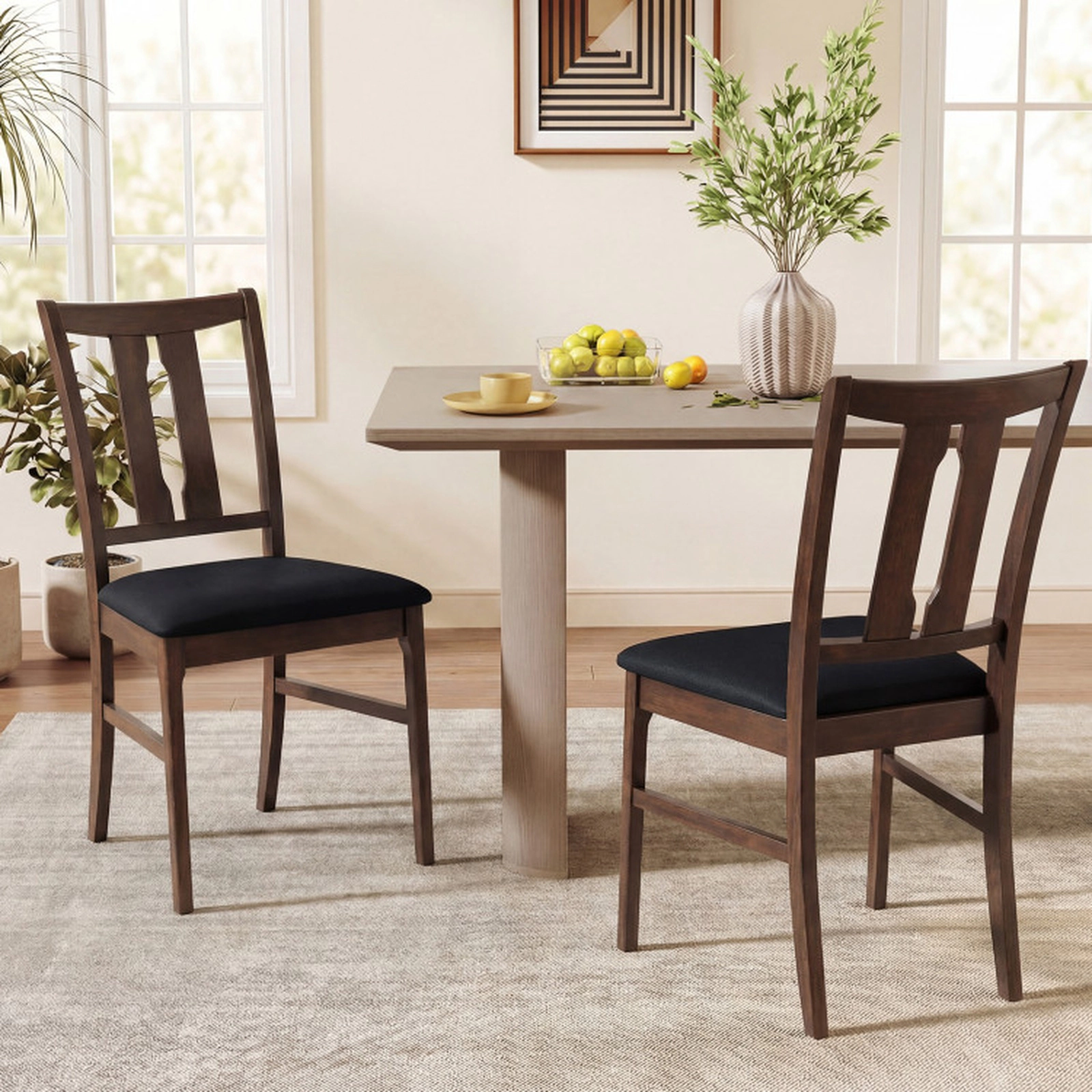 SUGIFT Upholstered Dining Chairs with High Curved Back 330-lb Capacity Walnut+Black Gray+White