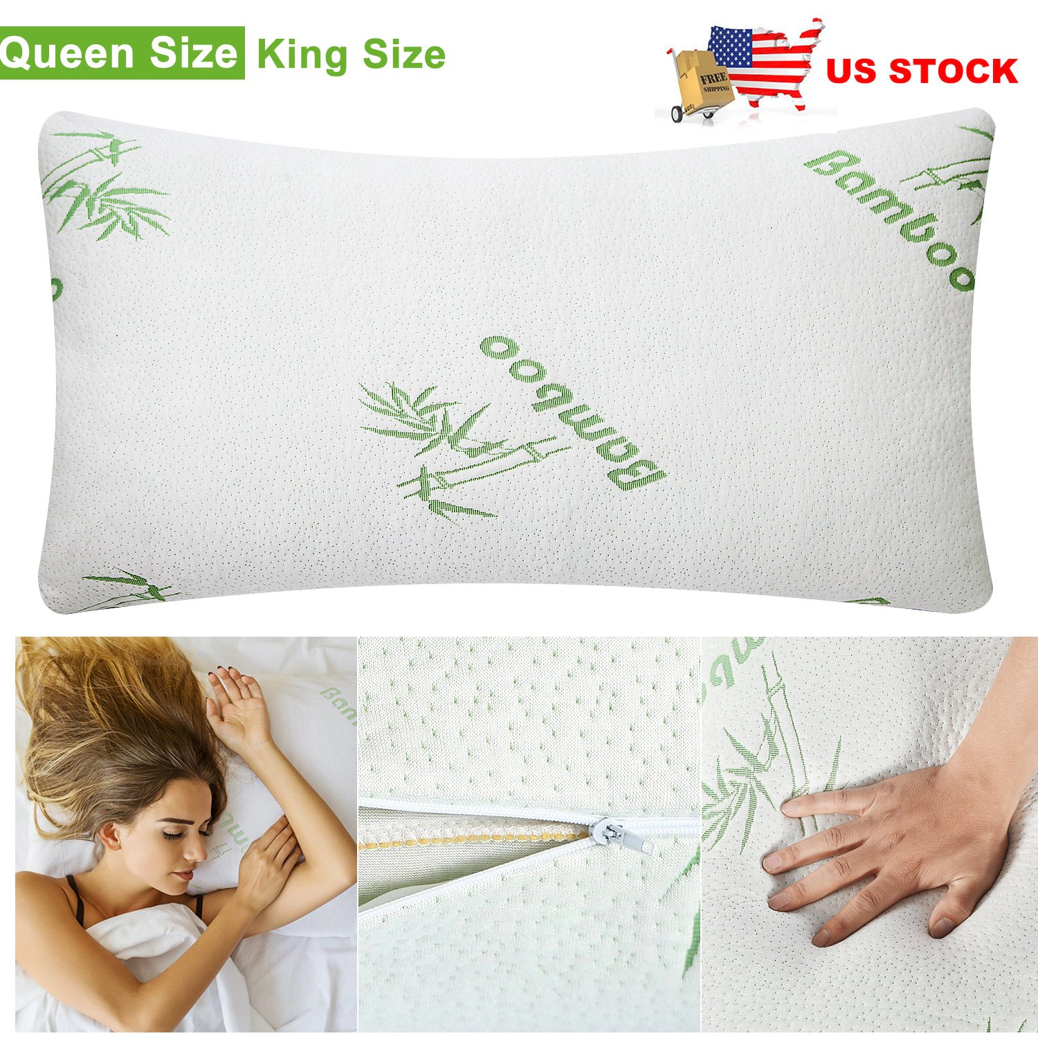 GBruno Bamboo Memory Foam Pillow Queen Size 2-Pack