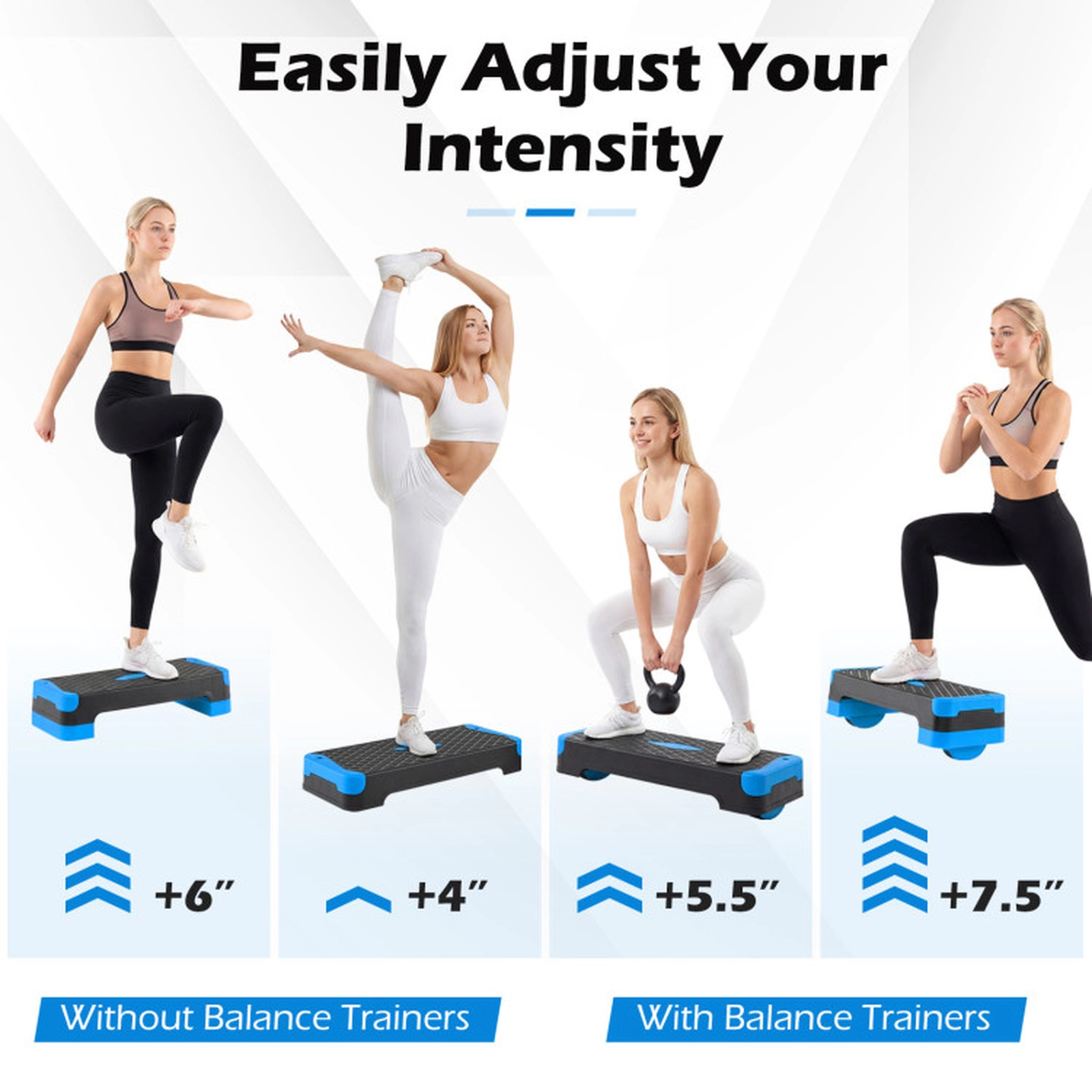SUGIFT 3-in-1 Aerobic Step Ab Trainer Platform Set 660-lb Static Capacity Blue + Black/Gray + Black/Red + Black