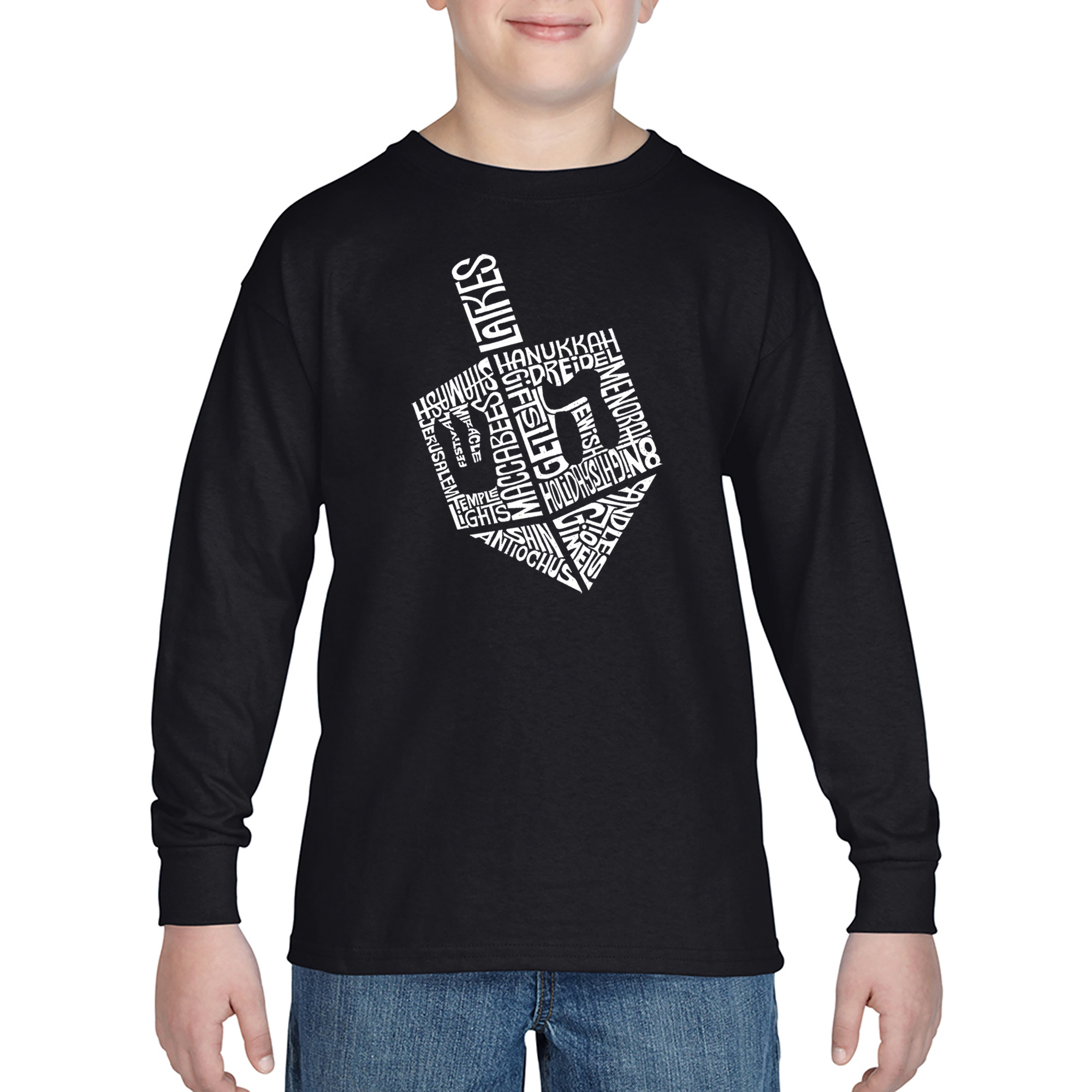 LA Pop Art Boys Long Sleeve T-Shirt - Hanukkah Dreidel