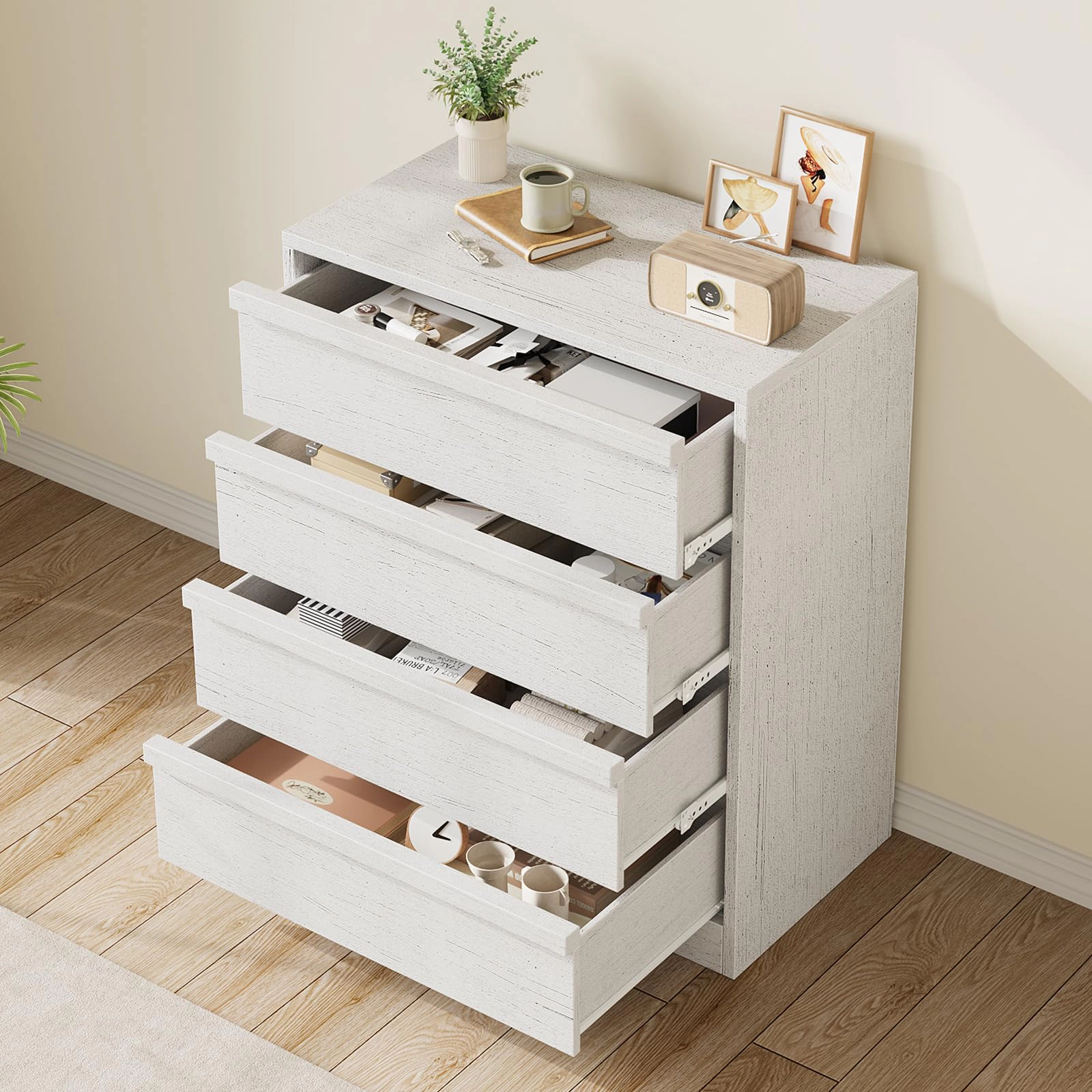 4 Drawer Tall Dresser Nightstand, Modern Small Chest with Storage for Bedroom, Nursery or Entryway