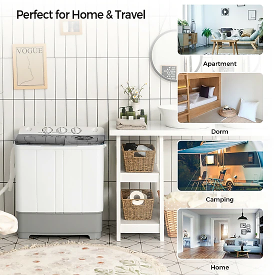SUGIFT 2-in-1 Twin Tub Portable Washing Machine 22-lb Capacity with Timer Control Gray