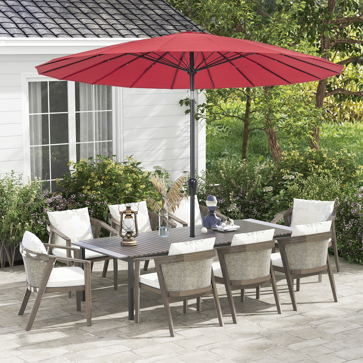 SUGIFT Wine 18 Fiberglass Ribs and Crank Lift 9 FT Round Patio Market Umbrella