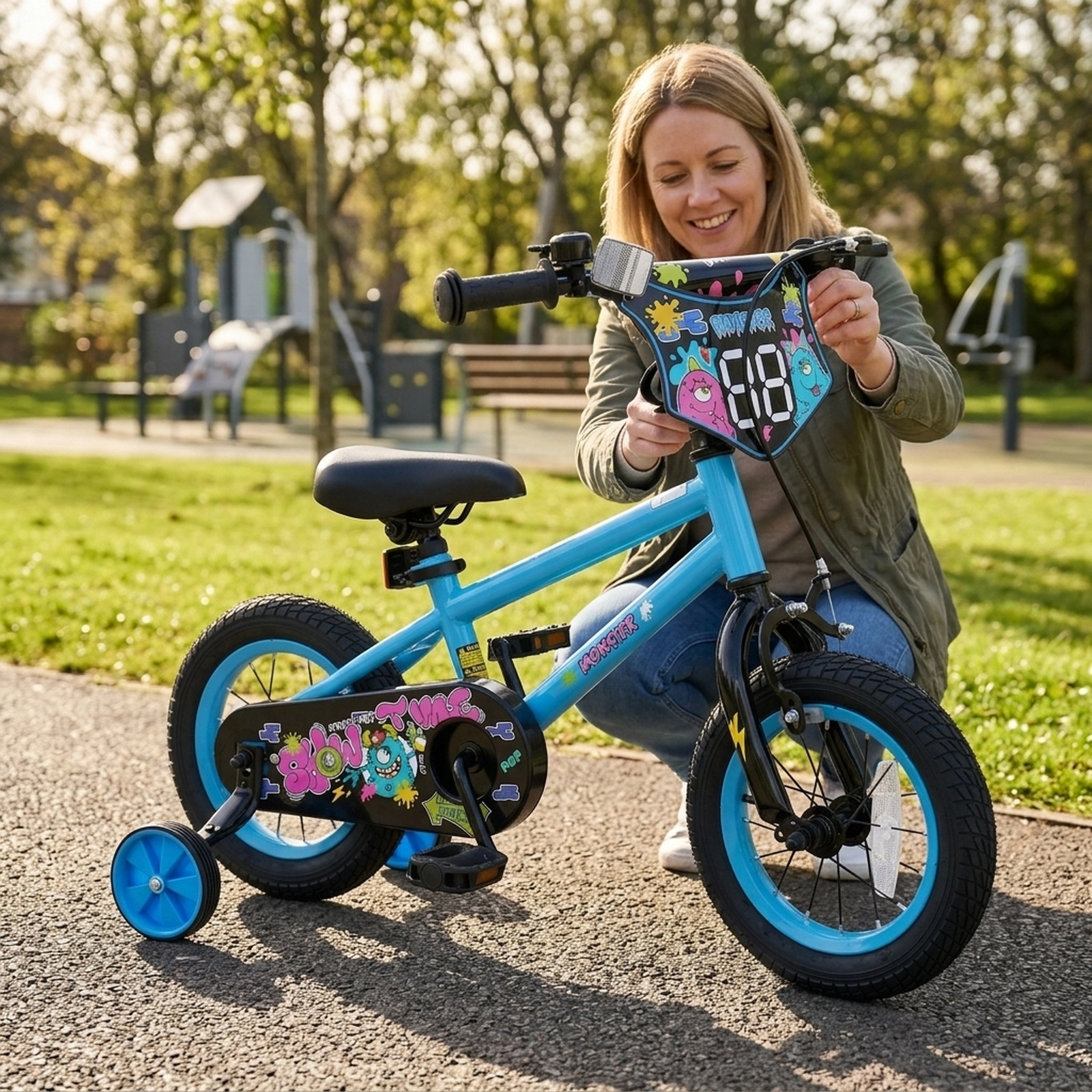 12-in Kids Bike with Detachable Training Wheels Easy-Release Saddle and Custom Number Plate for Ages 3-4 Toddler Bicycle