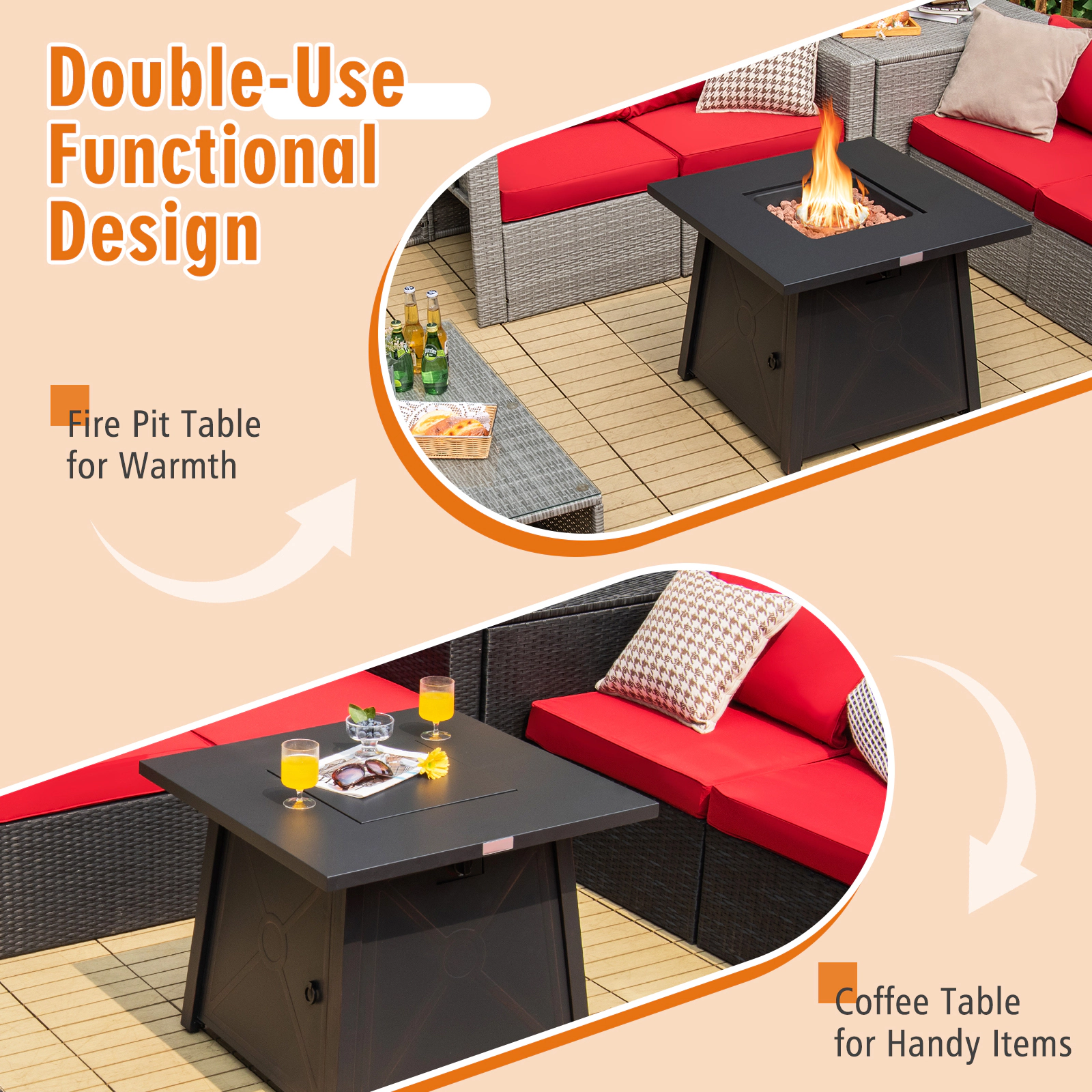 SUGIFT 30-Inch Square Propane Fire Pit Table, 50,000 BTU, Lava Rocks, PVC Cover