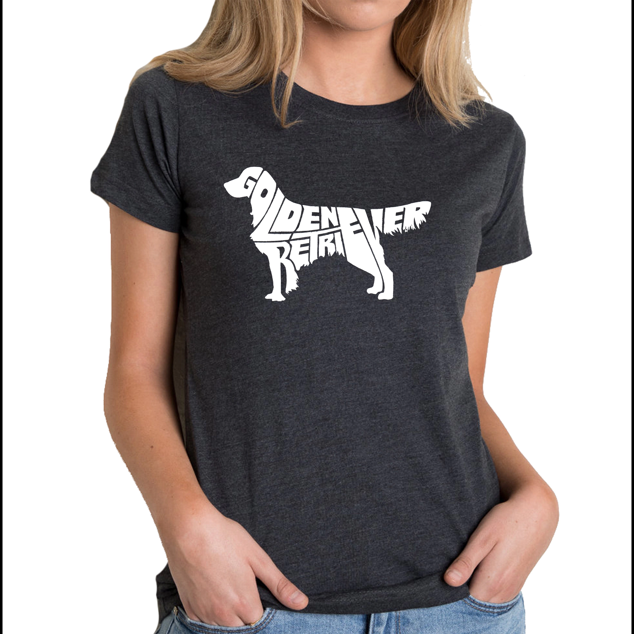 LA Pop Art Women's Cotton/Poly Blend Word TShirt - Golden Retreiver