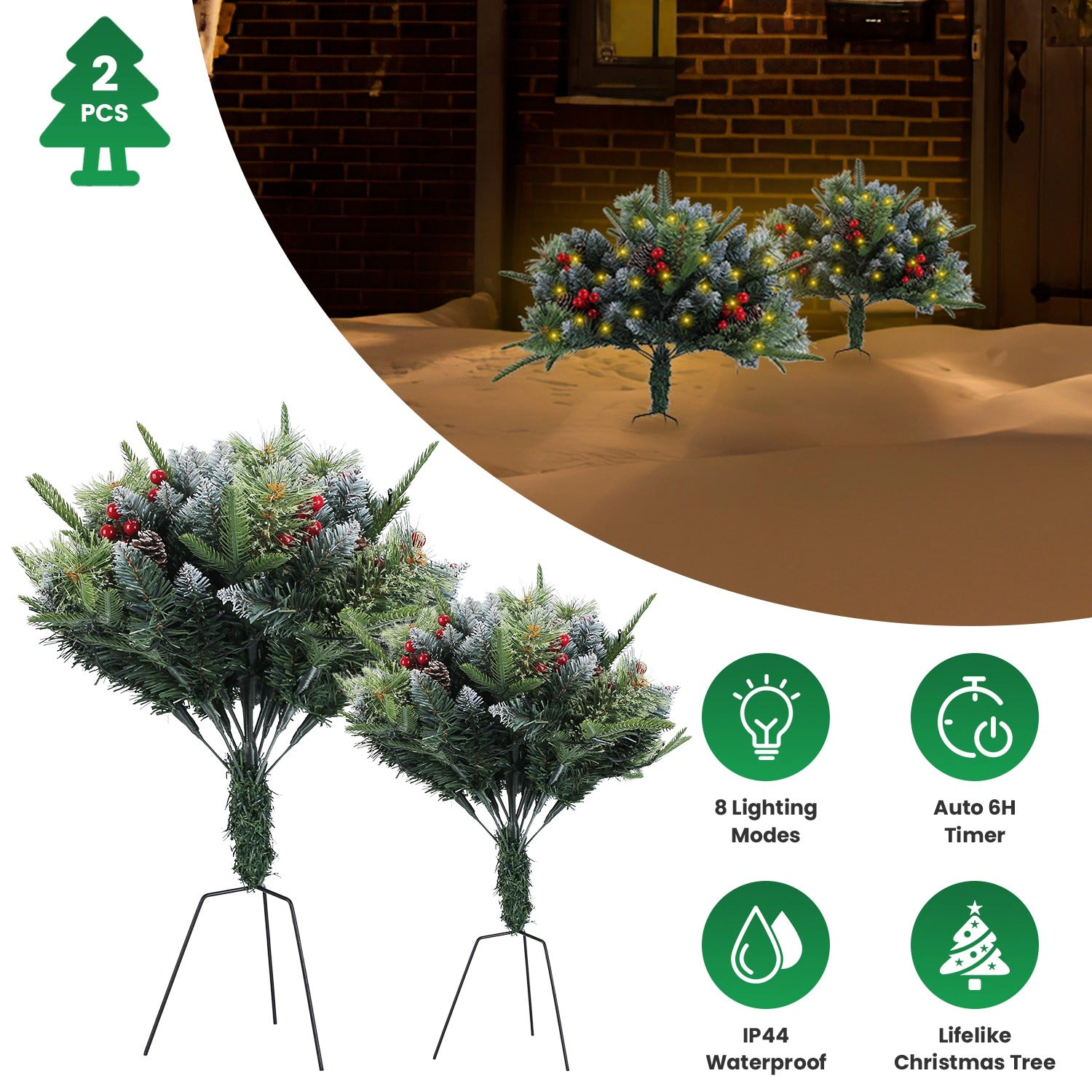 GBruno 2-Pc Lighted Christmas Tree Urn Filler