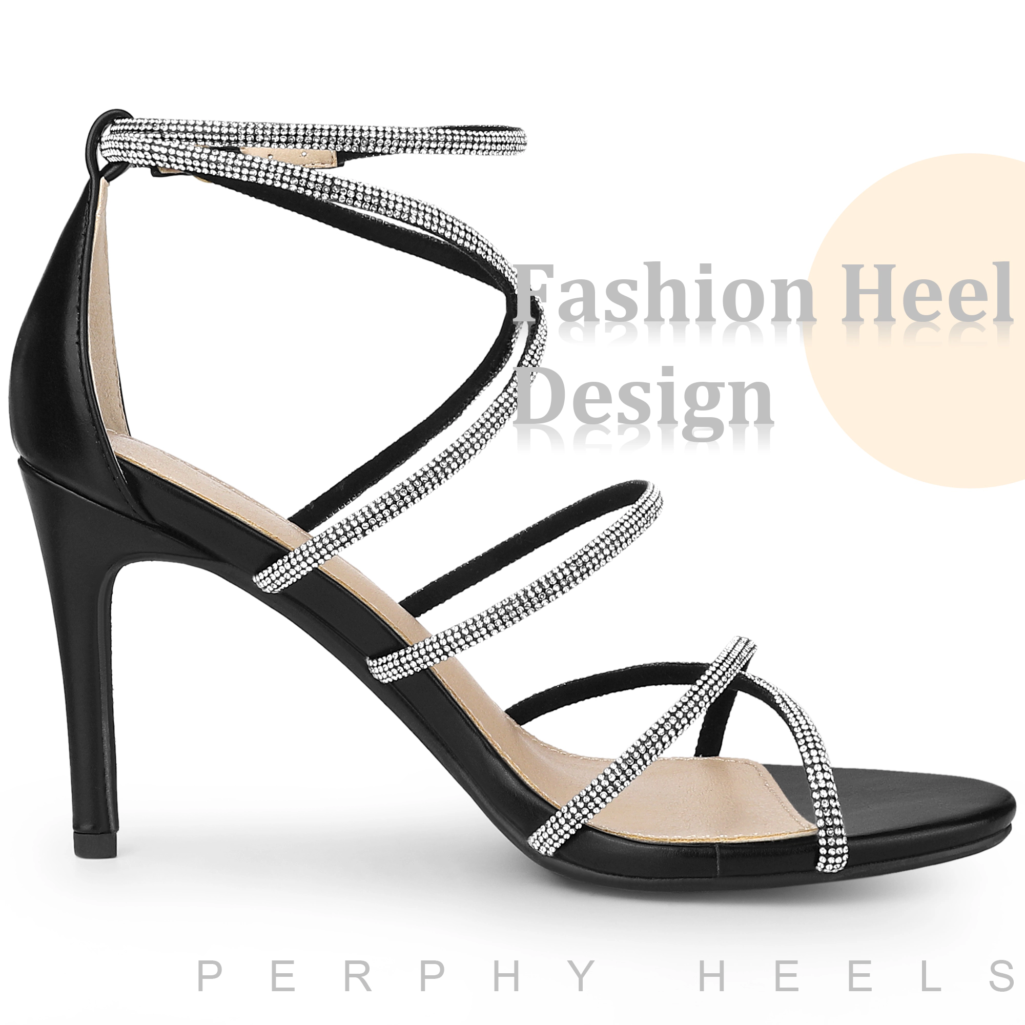BLISSFUL STEP Women's Party Wedding Rhinestone Strappy Stiletto Heel Sandals