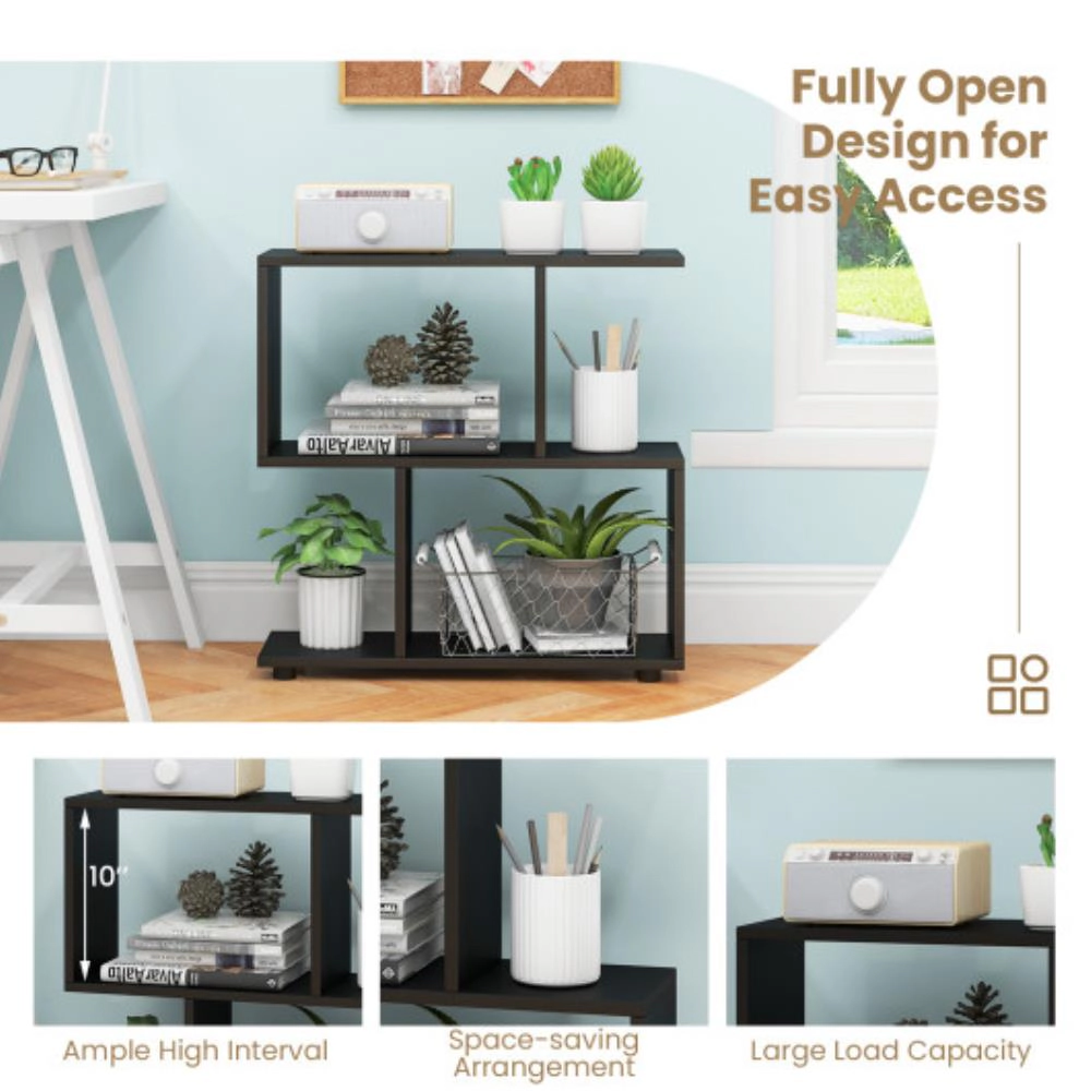 Hivvago 24 Inch 3-Tier Geometric Bookshelf with Thick Foot Pads