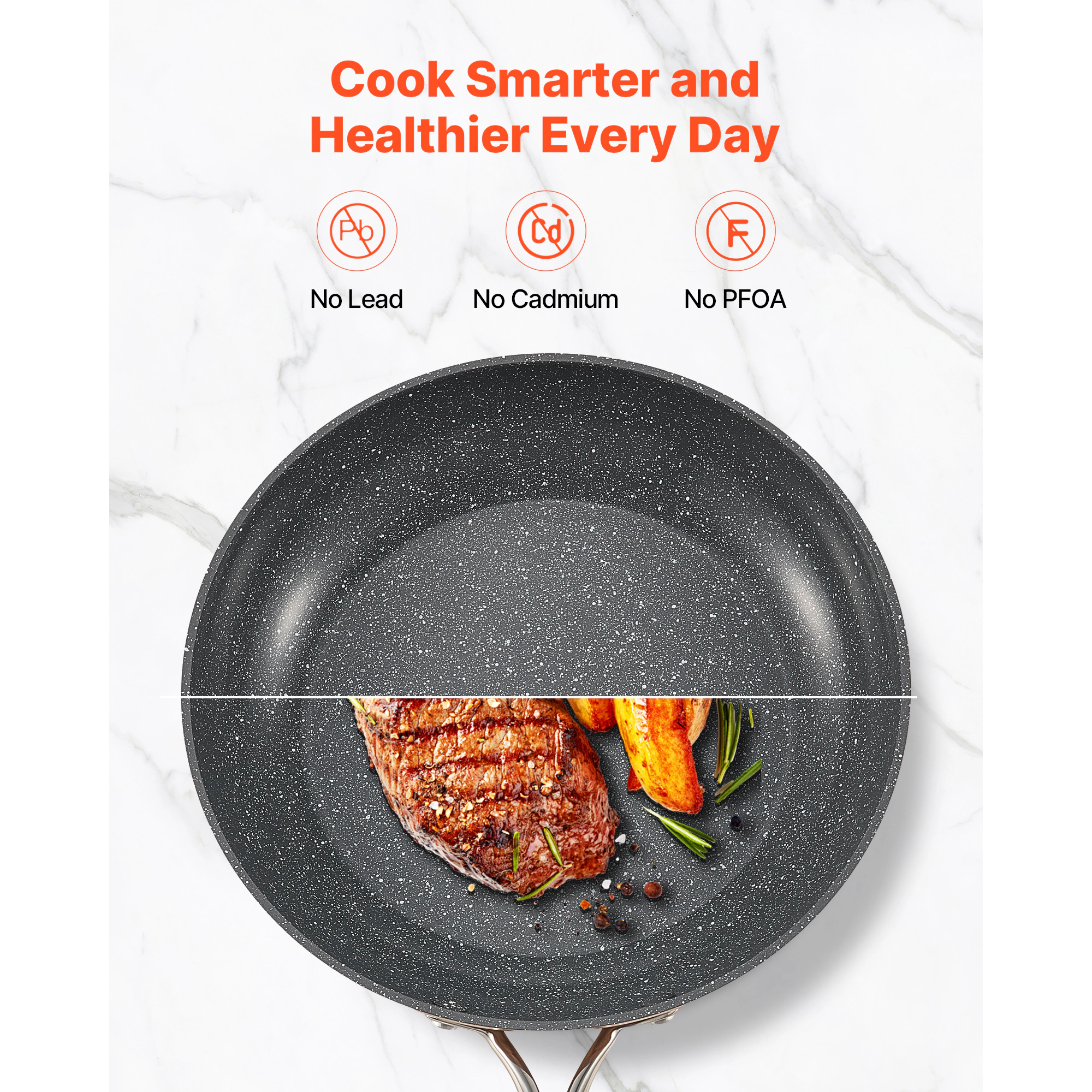 HONGGE Frying Pan 8 10 12 in Skillet with Heat-Resistant Handle Chef's Cookware Oven Gas Electric Induction