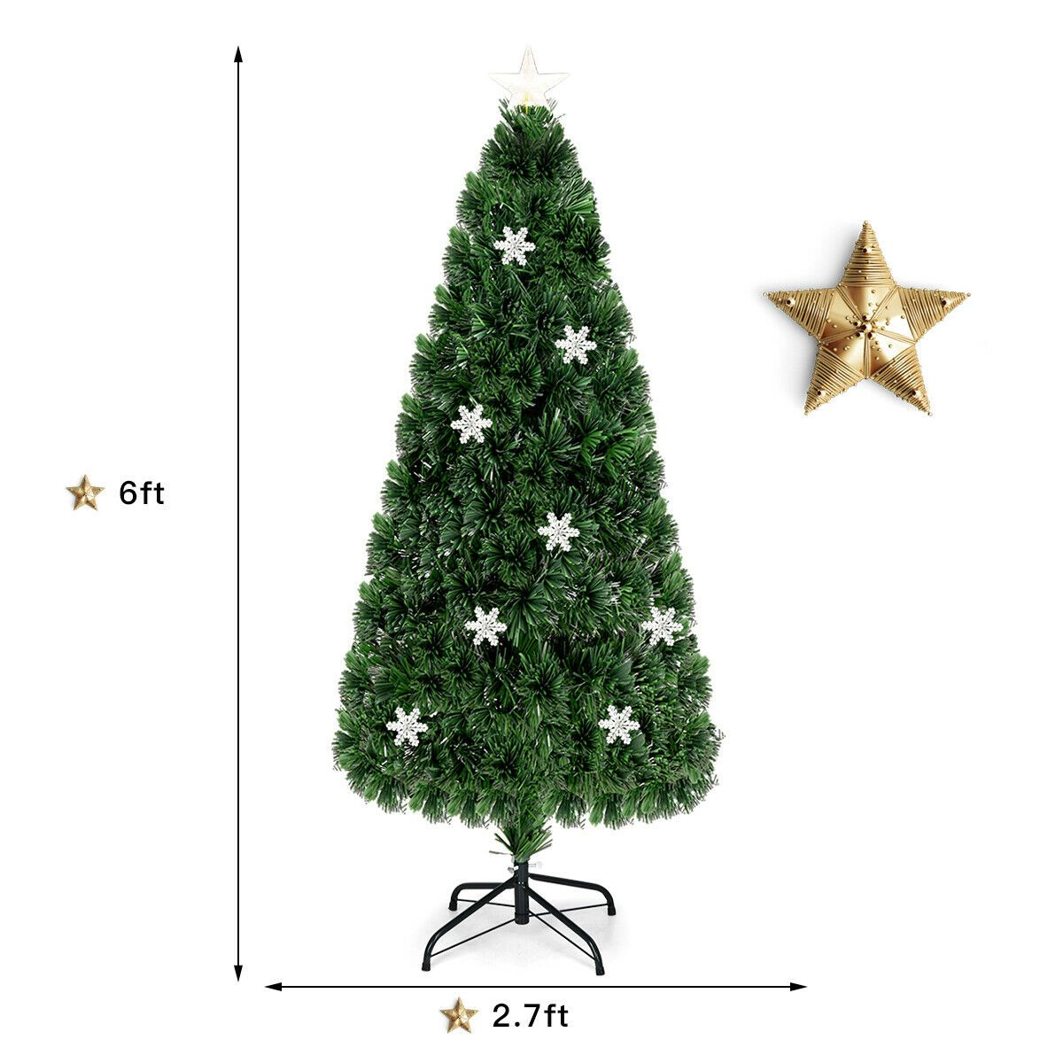 SlickBlue Green PVC Christmas Tree with LED Lights and Snow Accent Decorations