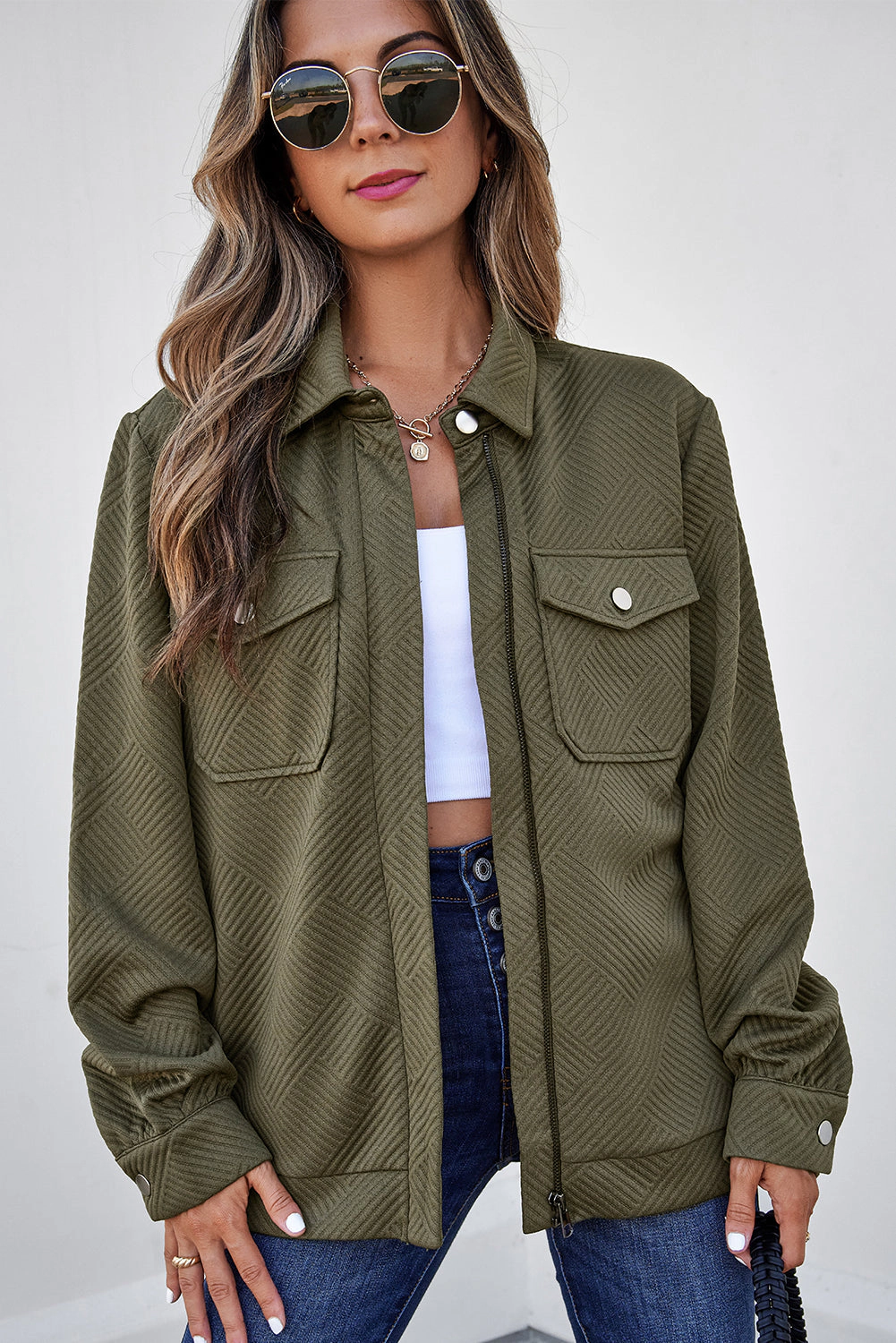 Threaded Pear Women's Remi Zip Up Flap Shirt