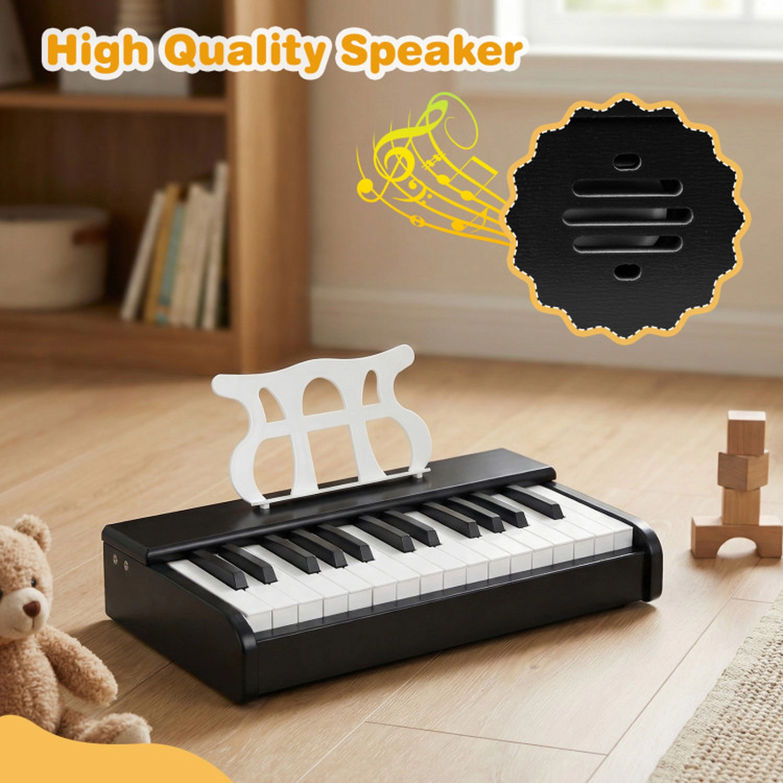 SUGIFT Kids Black 30-Key Digital Toy Piano with Removable Music Stand 18-in W 9.5-in D 3-in H Ages 3+