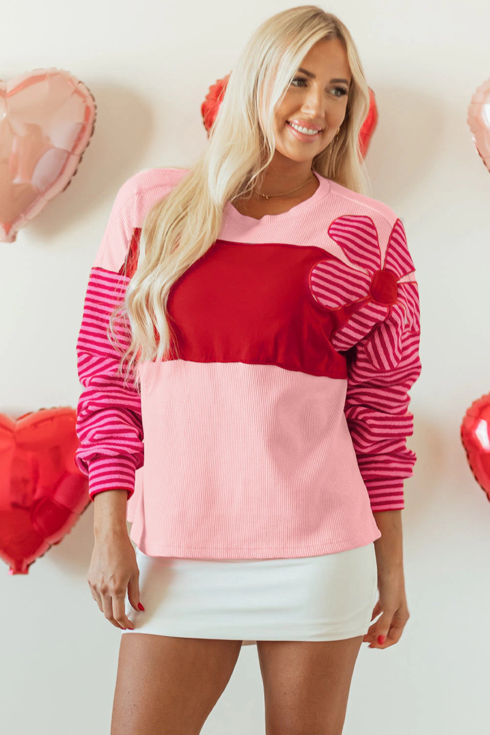 Threaded Pear Women's Emi Striped Sleeve Textured Top