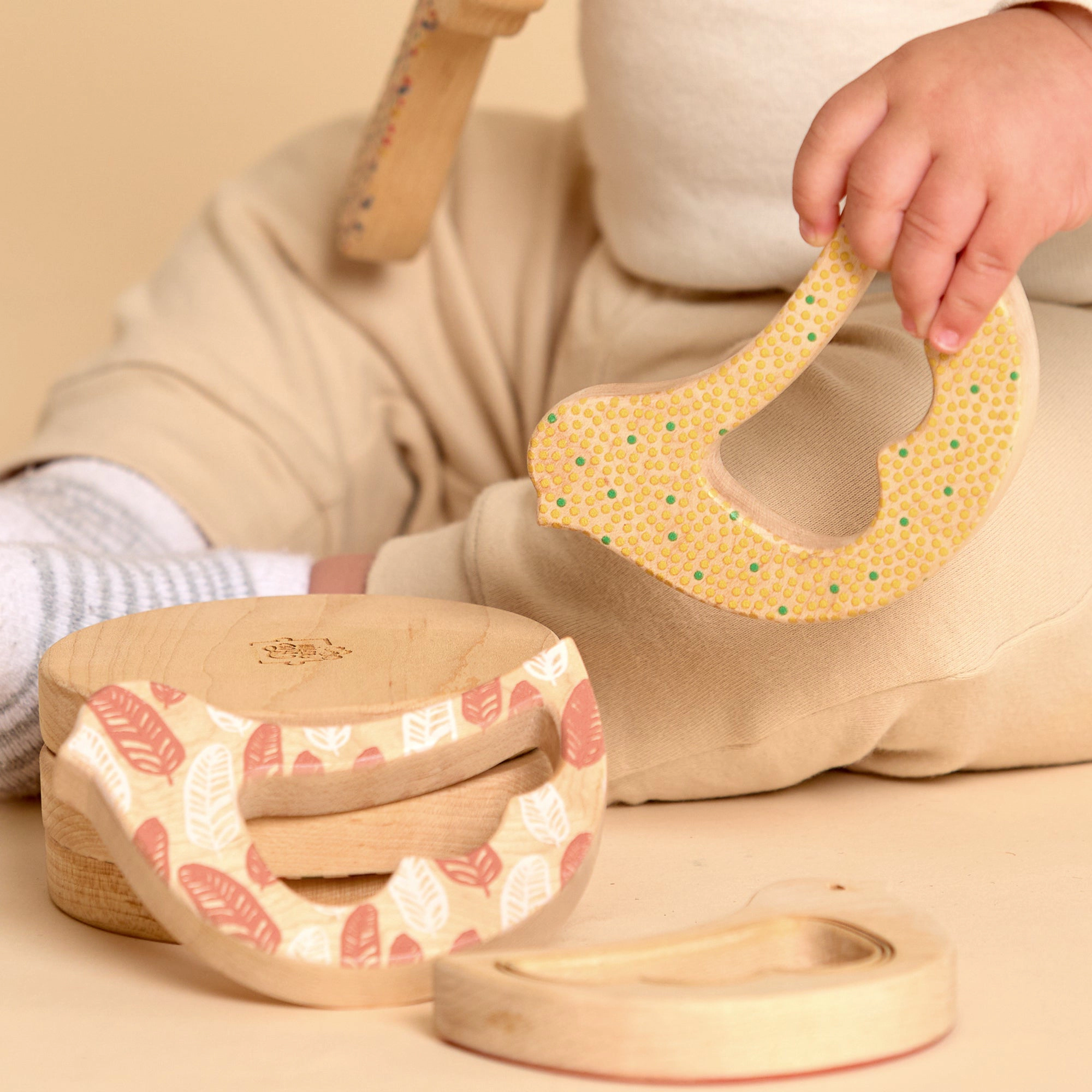 Solid Maple Wood Bird Rattle & Teether - Dots, Natural Wooden Baby Toy Made in USA