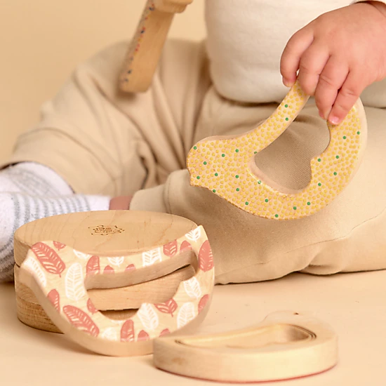 Solid Maple Wood Bird Rattle & Teether - Dots, Natural Wooden Baby Toy Made in USA