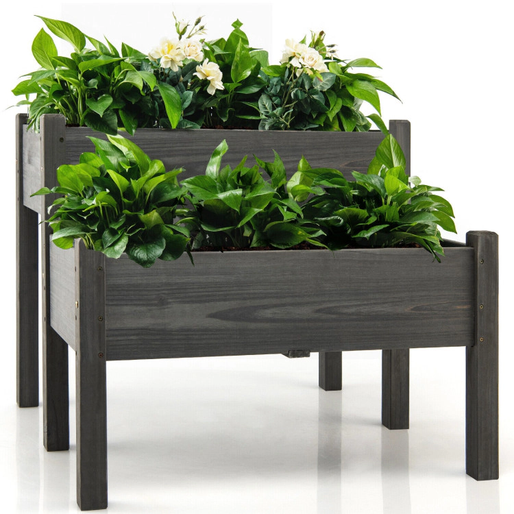 Hivvago 2 Tier Wooden Raised Garden Bed with Legs Drain Holes