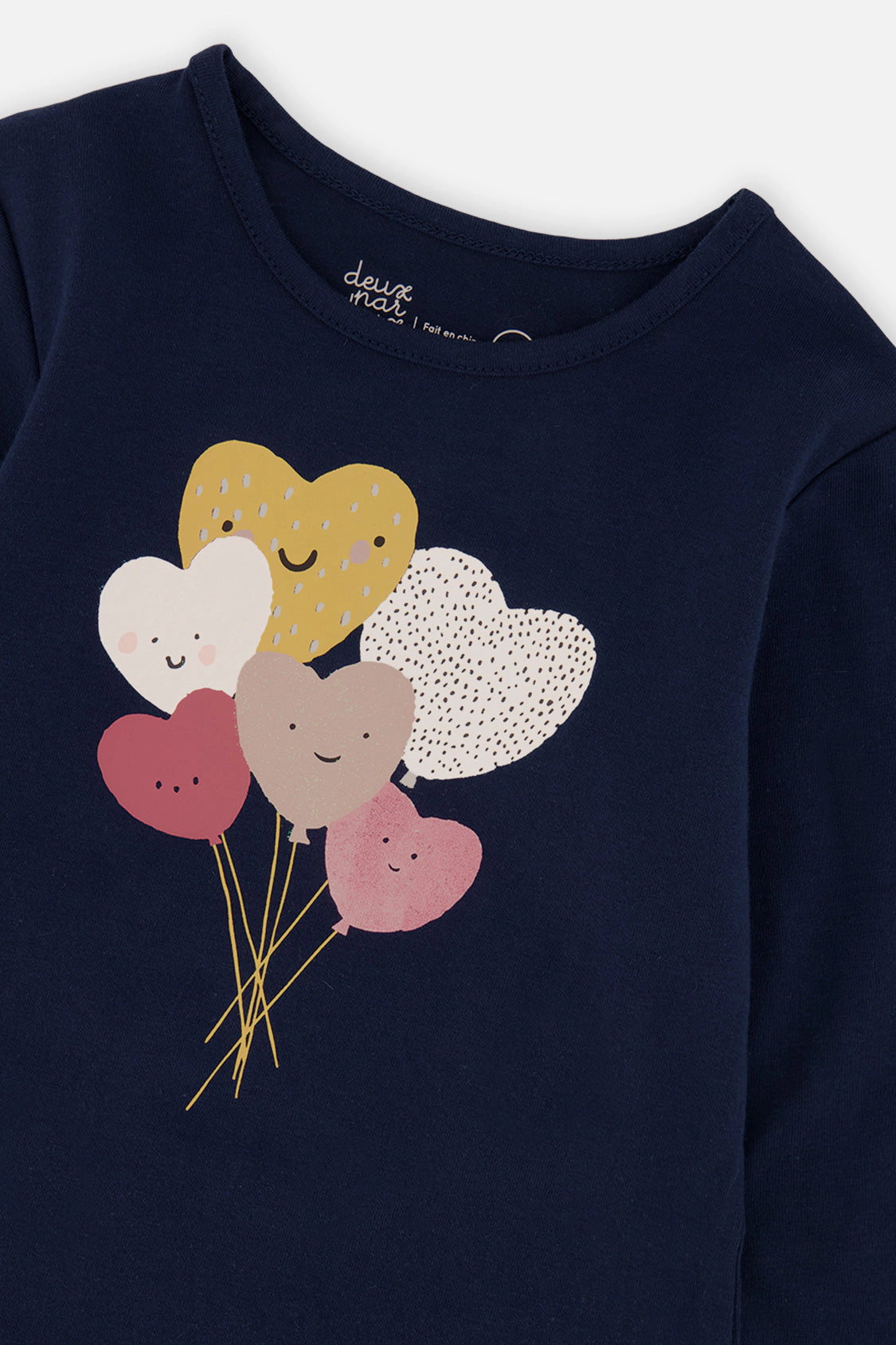 Deux par Girls Glittery Heart Balloon Organic Cotton Long Sleeve T-Shirt