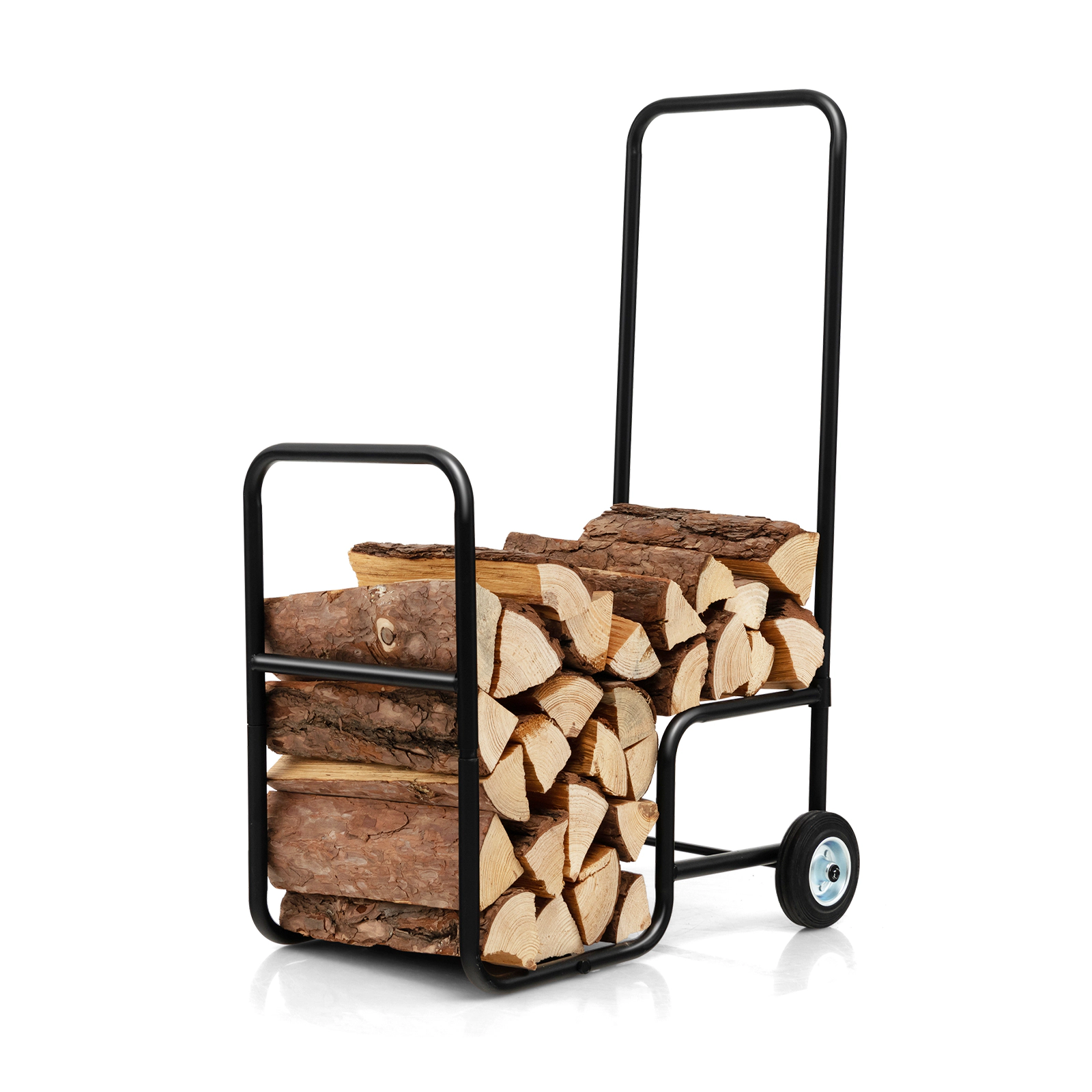 SUGIFT Rolling Firewood Log Cart, Steel Carrier with 110-lb Static Capacity and Rubber Wheels