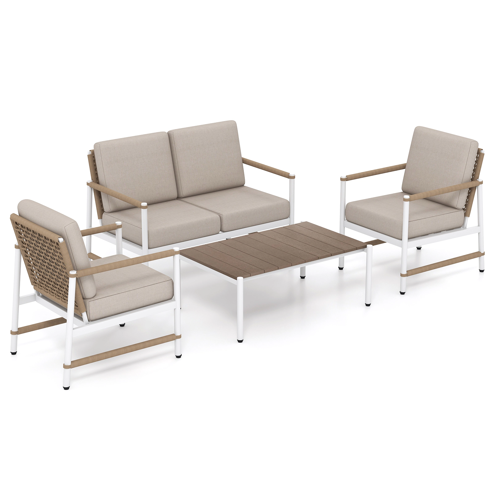 LJG 4 Pieces Patio Furniture Set with Thick Cushions and a Coffee Table