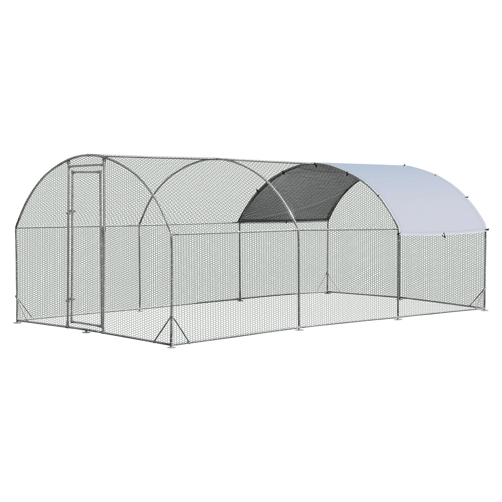 SUGIFT Silver 19-ft Galvanized Metal Chicken Coop with Waterproof Oxford Cover and Lockable Latch Door