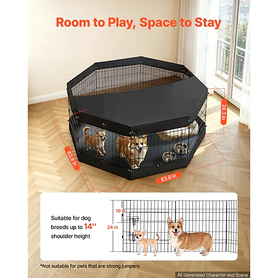 HONGGE Heavy Duty 8 Panel Dog Playpen with Door, Foldable Metal Pet Fence for Dogs, Cats, and Small Animals