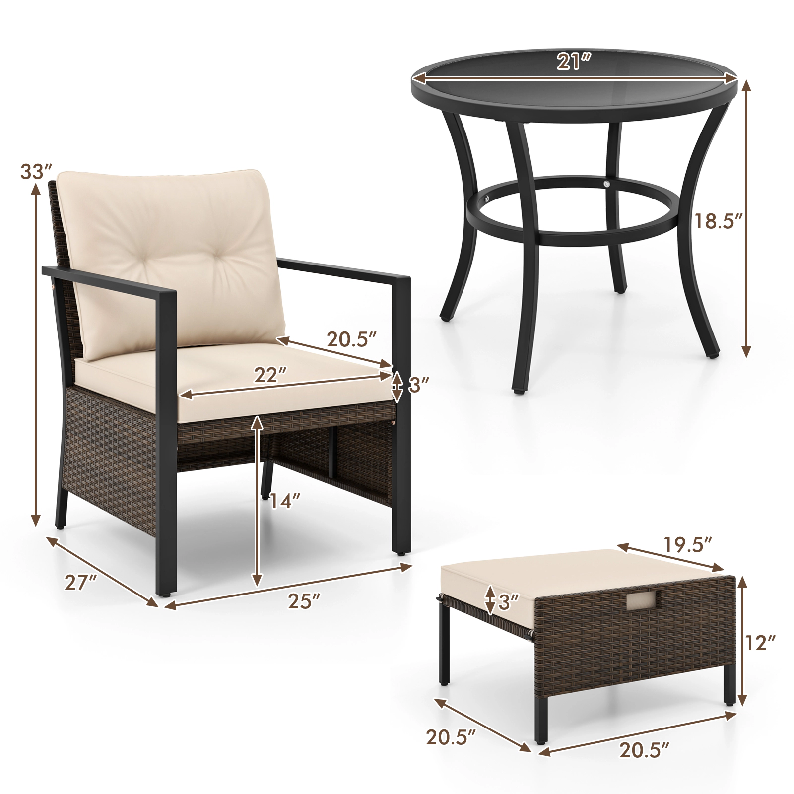 LJG 4 Piece Outdoor Furniture Set with Glass Topped Coffee Table
