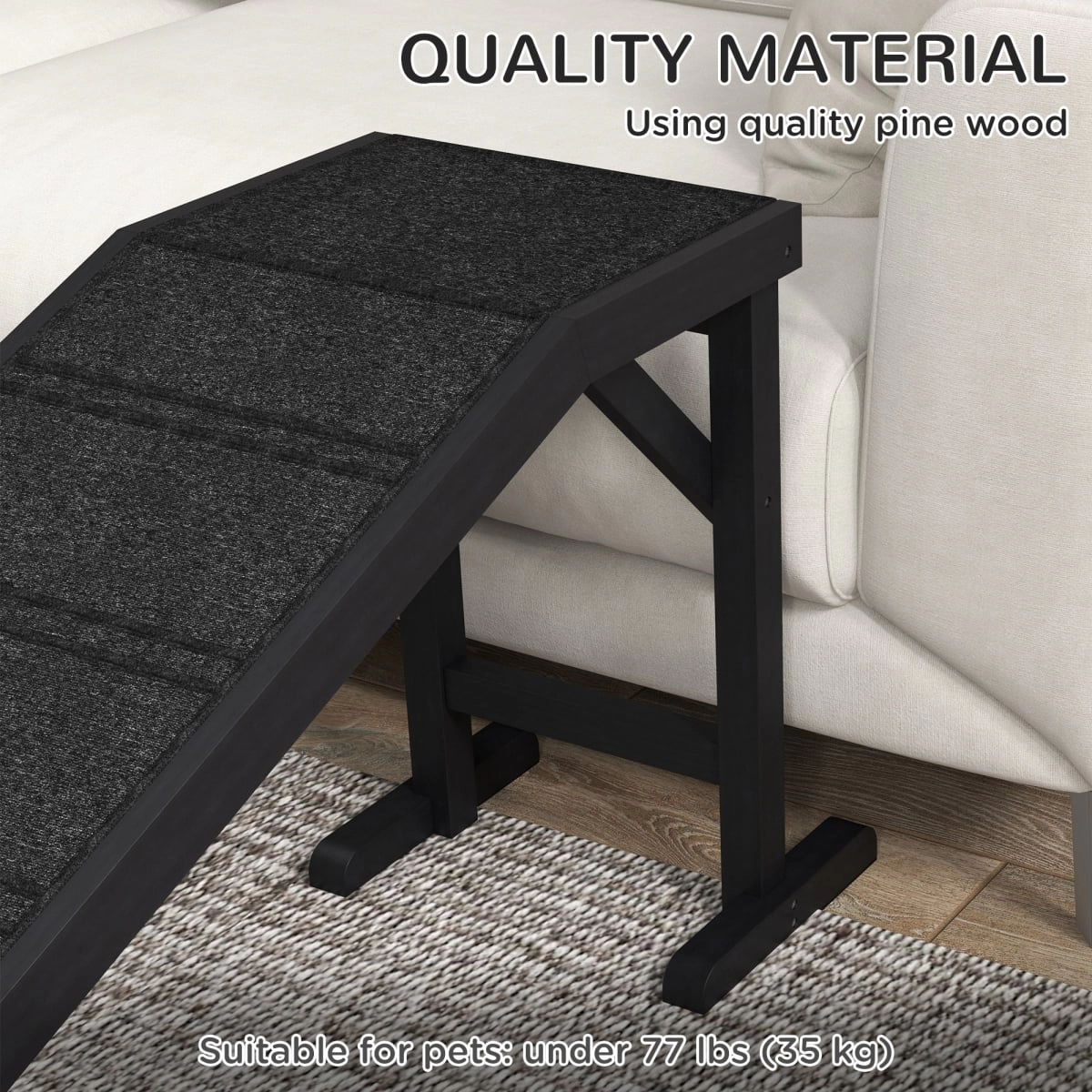 212 Main Paw Hut Dog Ramp with Non-Slip Carpet & Top Platform, 74 x 16 x 25 in. - Black