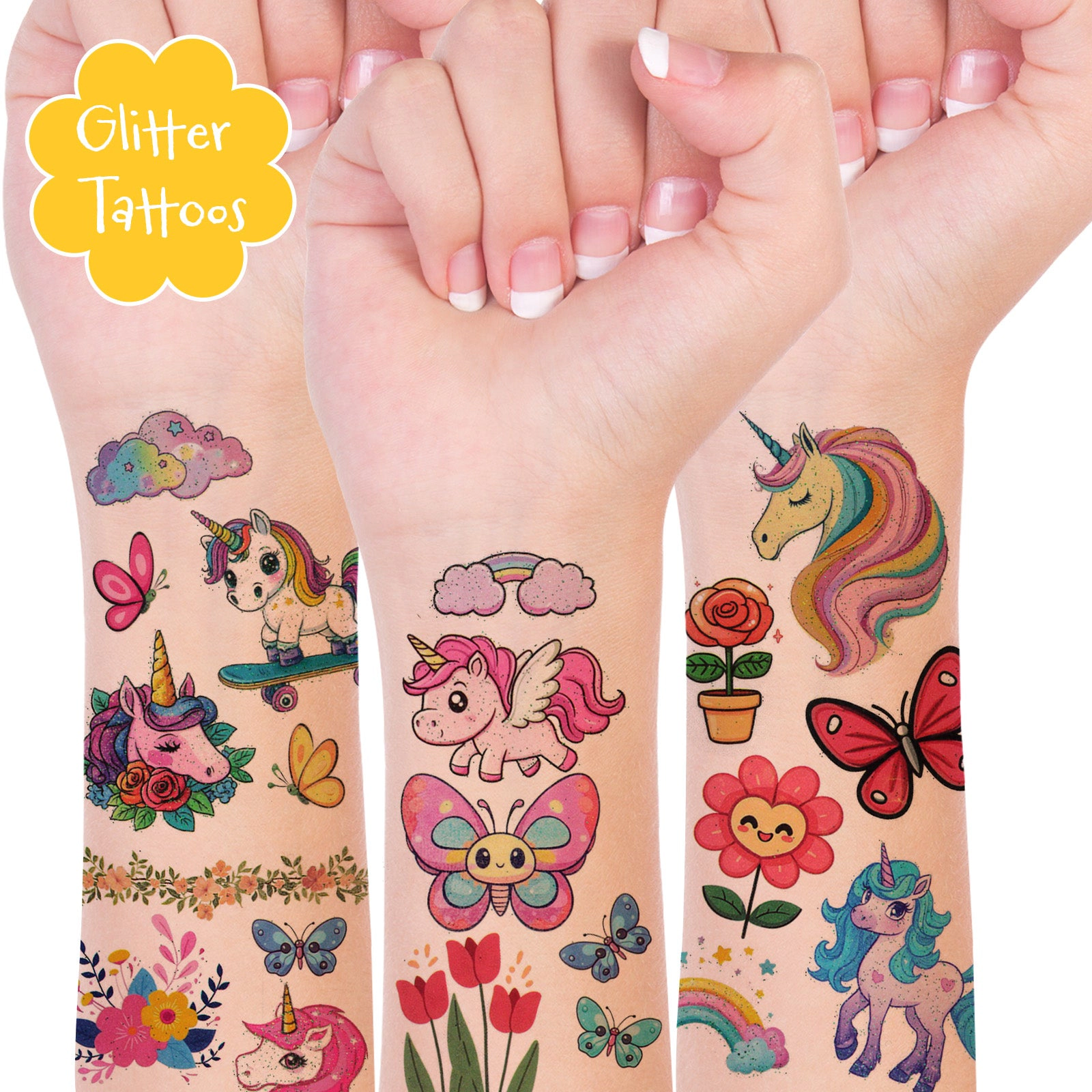 Wrapables Waterproof Glitter Temporary Tattoos, Birthday Party Favors and Supplies