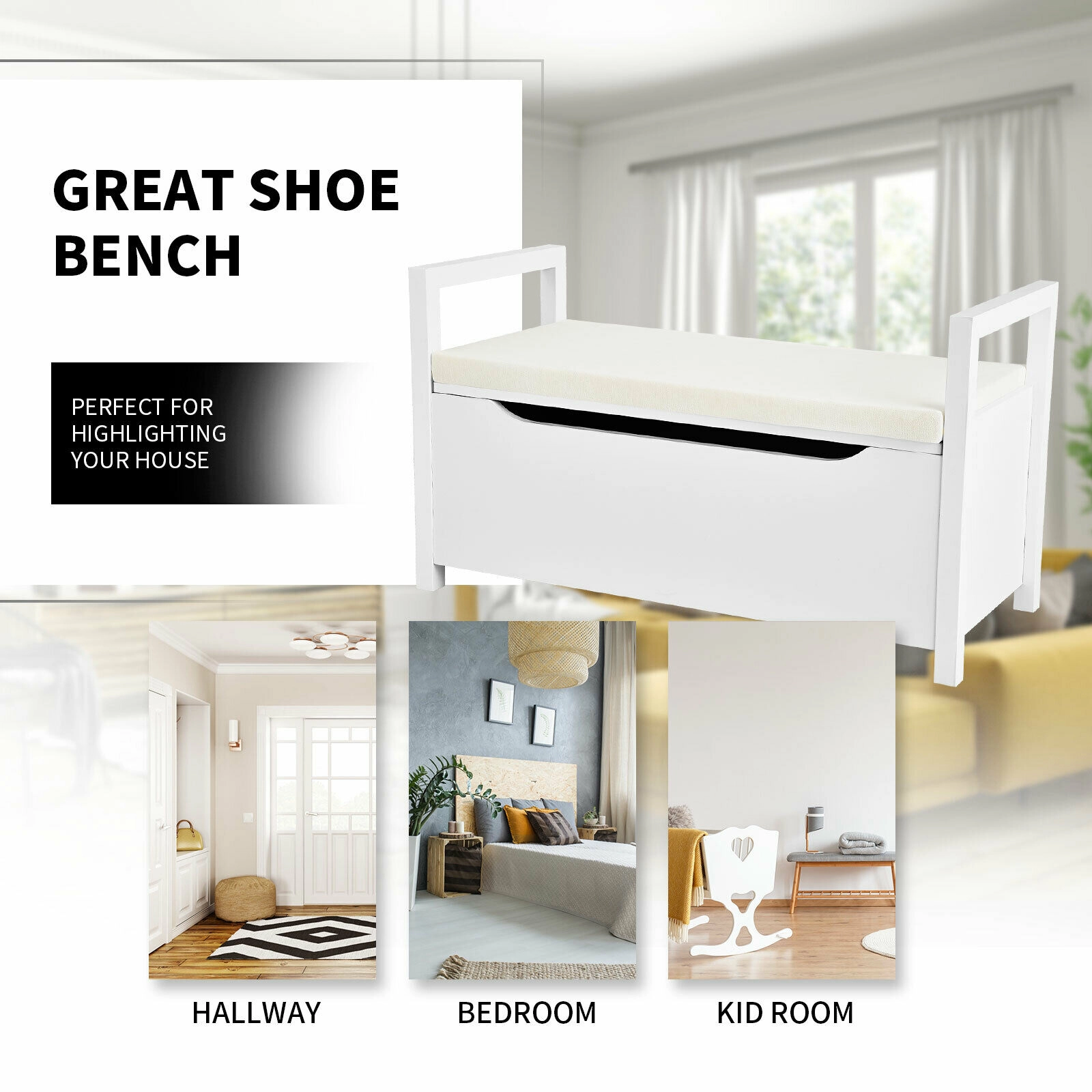 Hivvago Shoe Storage Bench with Cushion Seat for Entryway