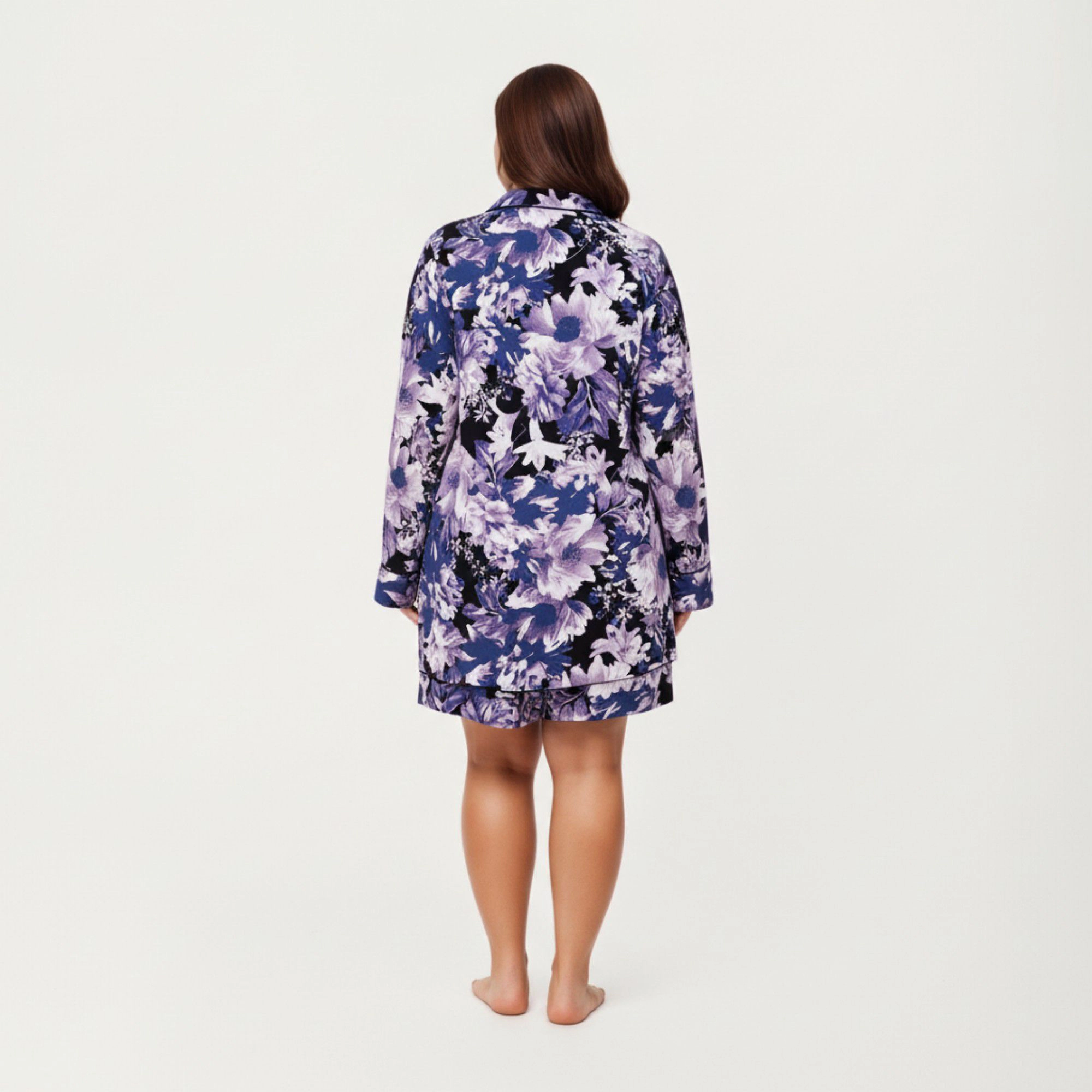 Anna-Kaci Women's Floral Print Long Sleeve Sleep Shirt Fabric Notched Collar Detail and Relaxed Above-Knee Silhouette
