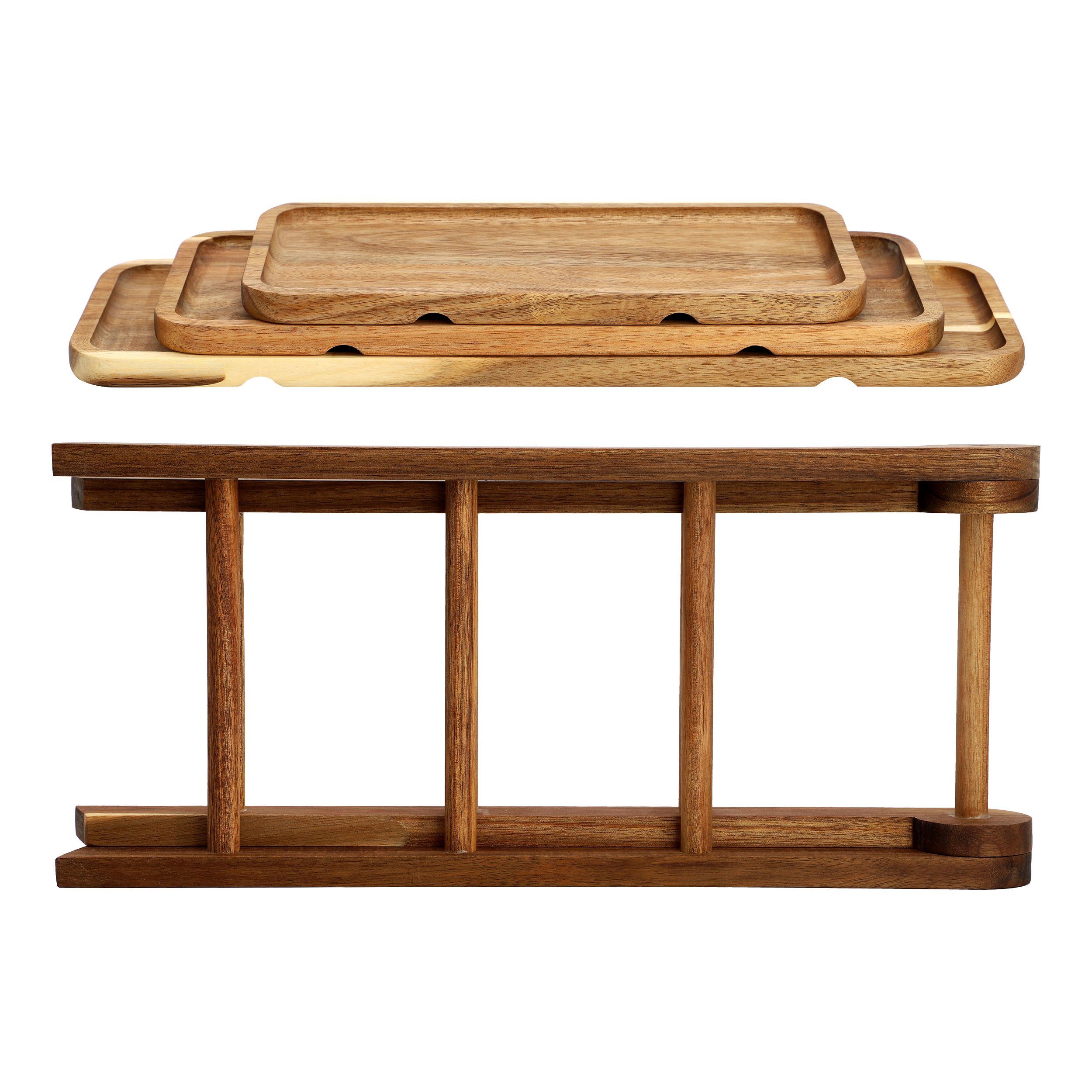 MegaChef Acacia Wood 3 Tiered Rectangular Ladder Tray Set