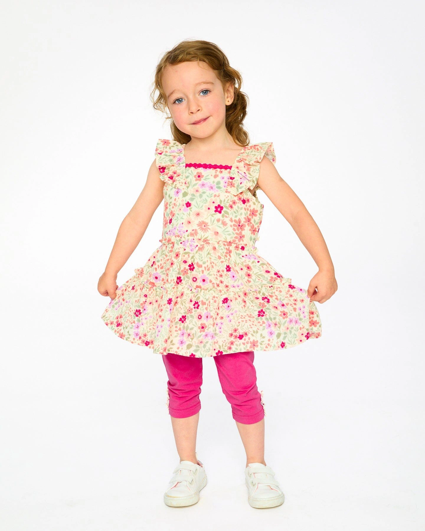 Deux par Girls Tunic and Organic Cotton Capri Set Printed Flowers
