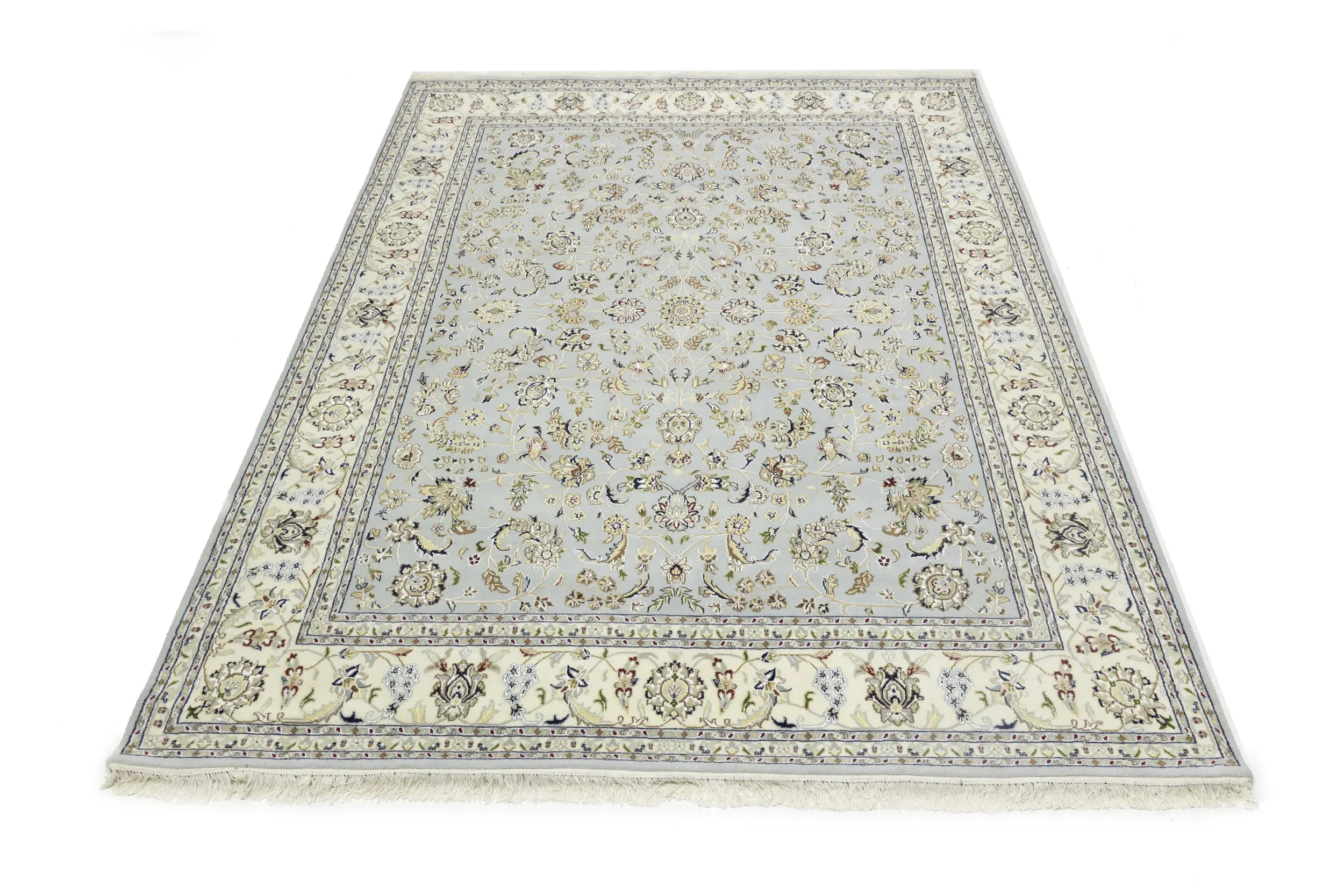 Magic Rugs 8'0 x 10'1 Hand Knotted Blue-gray Indo-Nain Oriental Wool Rug