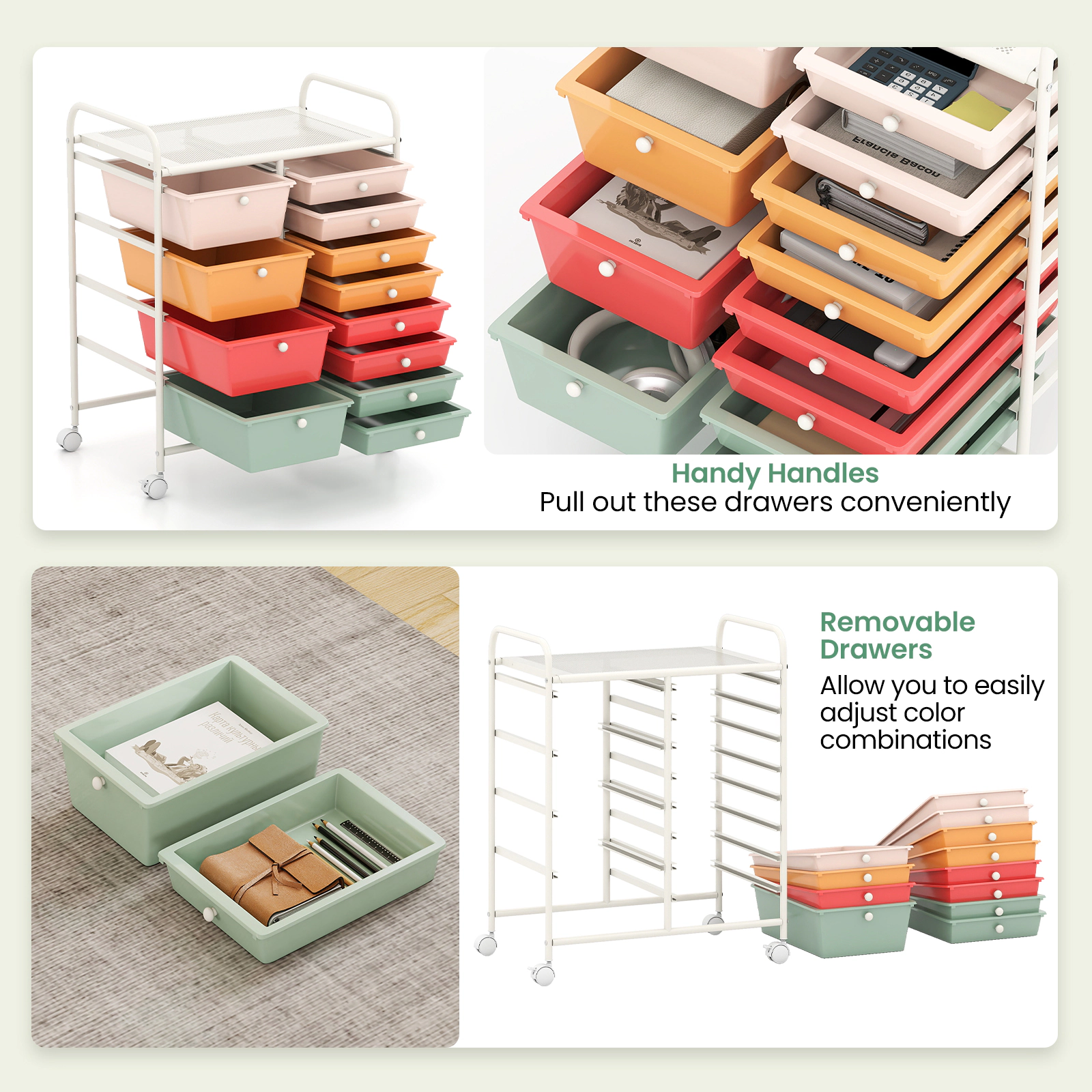LJG 12-Drawer Utility Rolling Cart with Drawers Multi-Use Storage