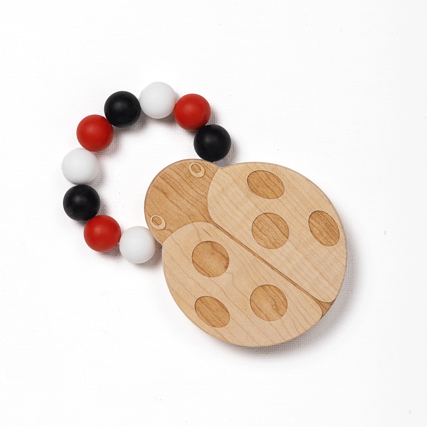 Ladybug Silicone Bead Teether with Organic Cotton Bag - Made in USA