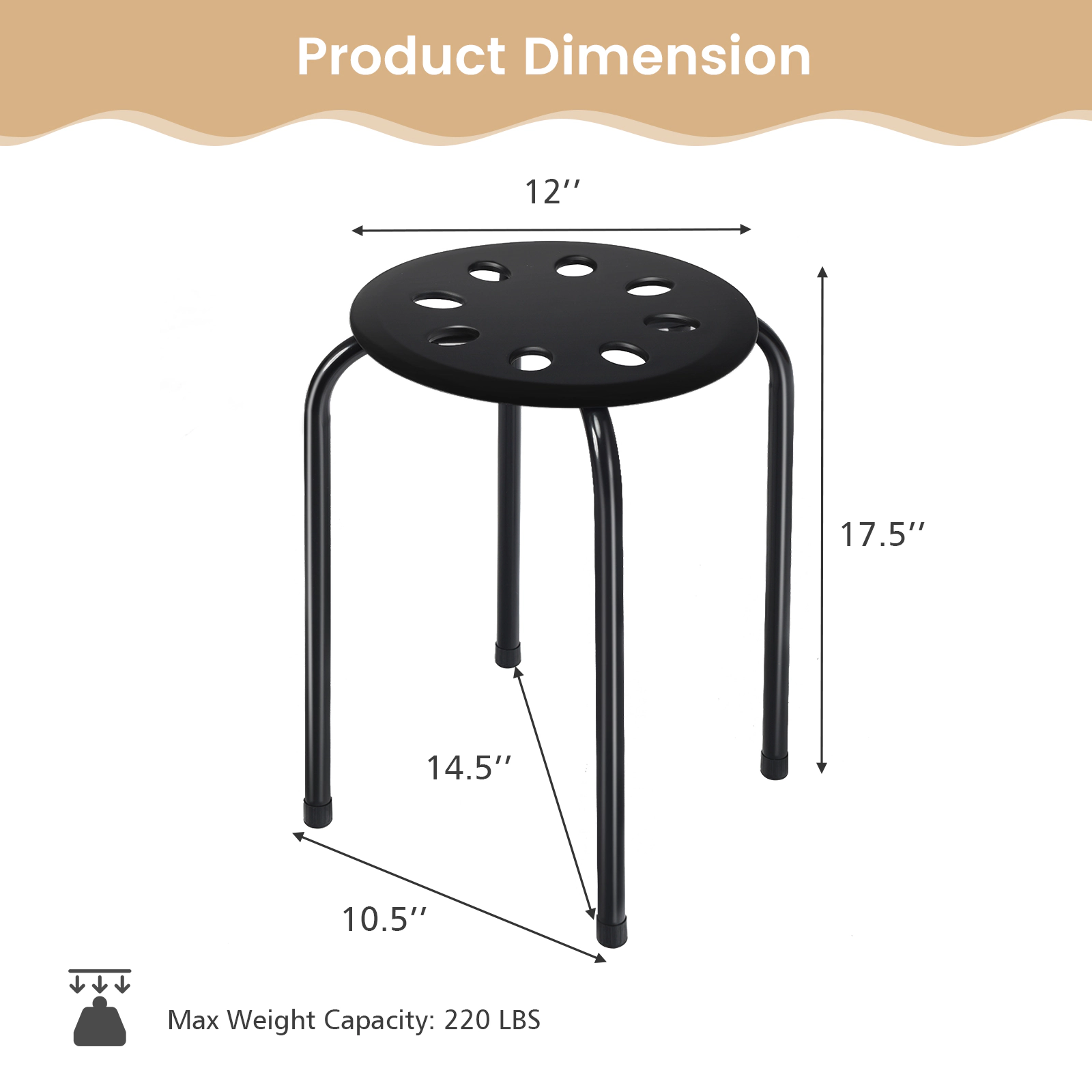 SUGIFT Set of 6 Stackable Steel and Plastic Stools 220-lb Capacity 17.5-in Tall Black/Multicolor/Gray
